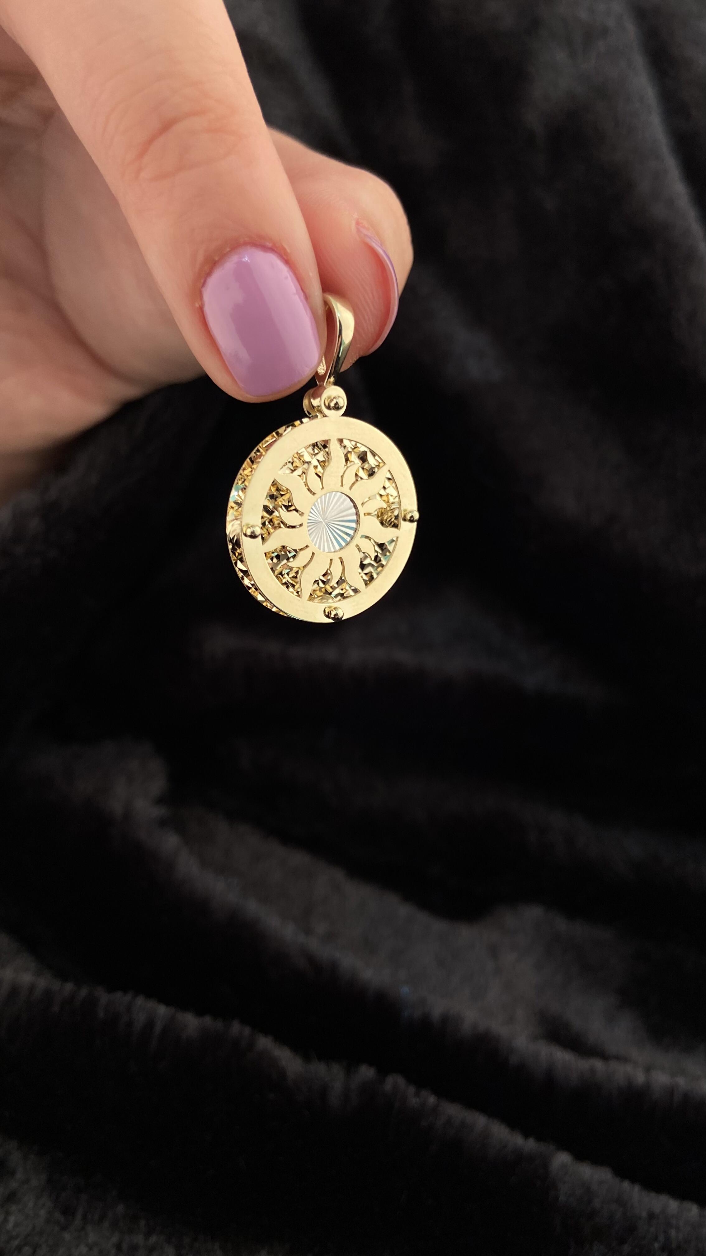 14K Gold 3D Sun Pendant