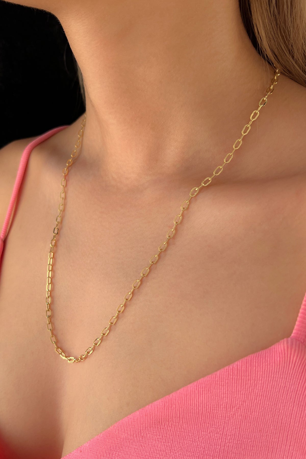 14K Gold Almond Paperclip Chain 0.122 inch