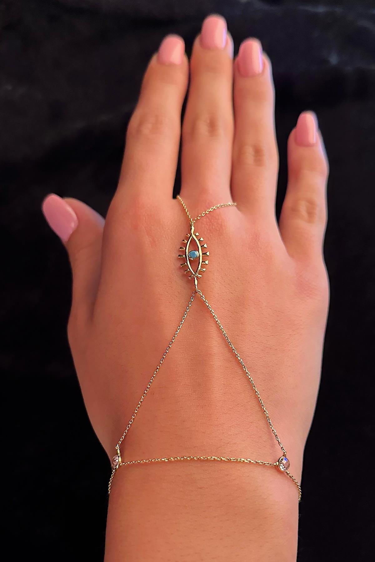 14K Gold Evil Eye Hand Chain