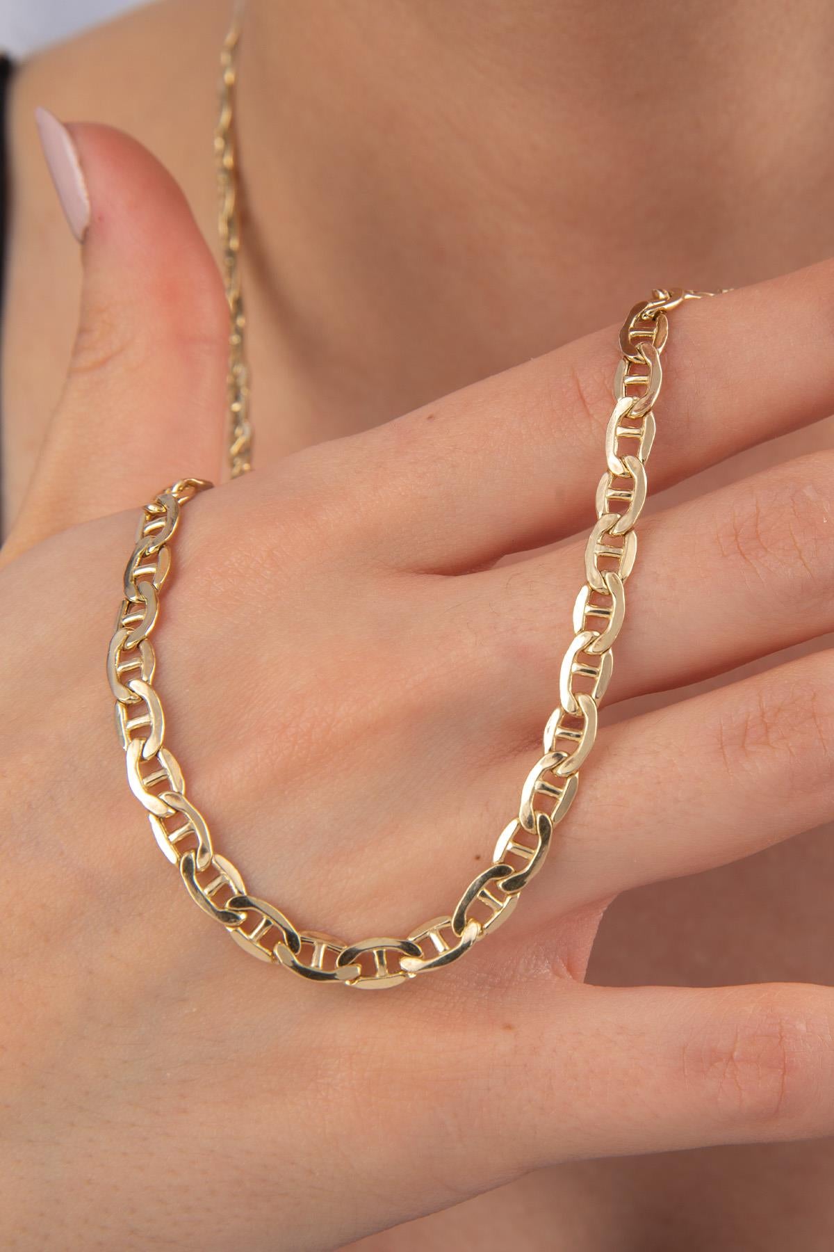 14K Gold Flat Mariner Link Chain 0.196 inch