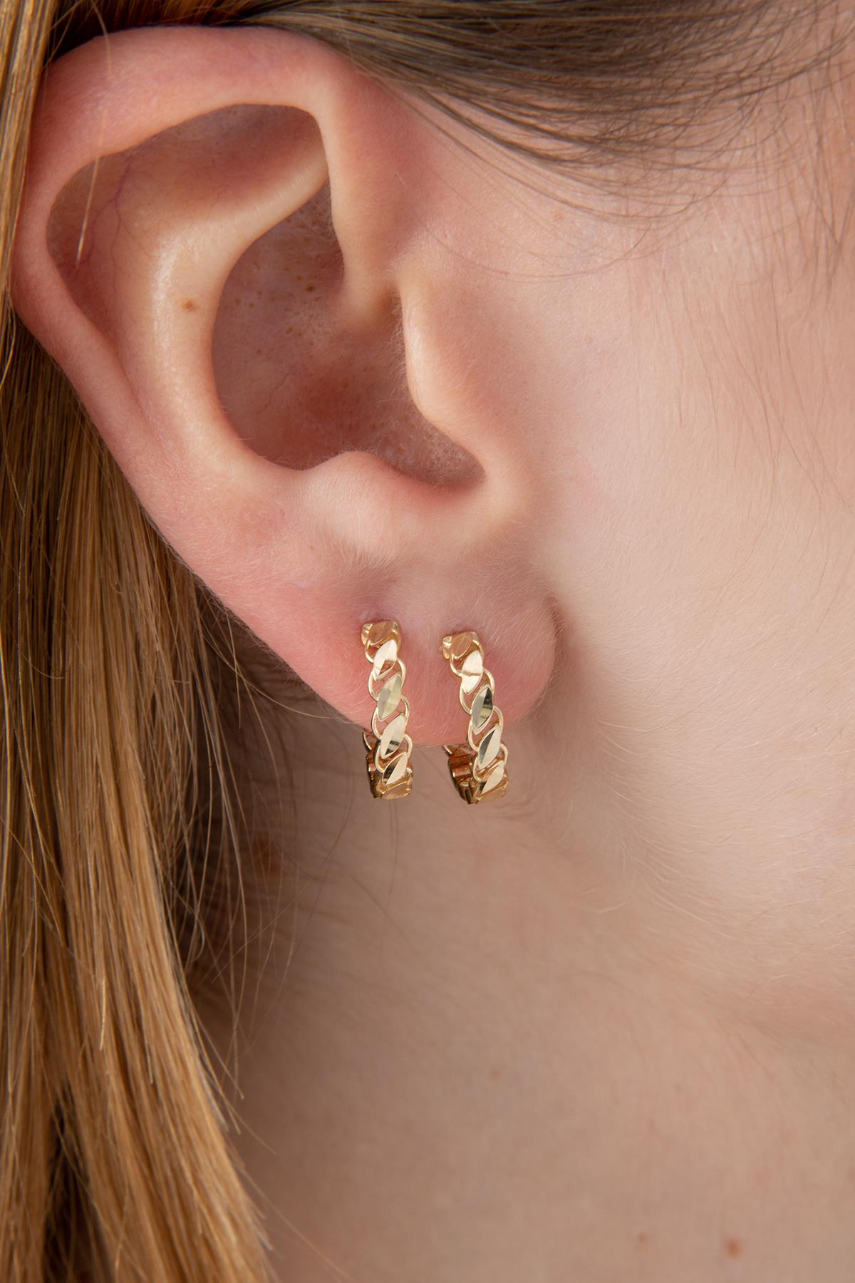 14K Gold Leaf Huggie Hoop Earrings