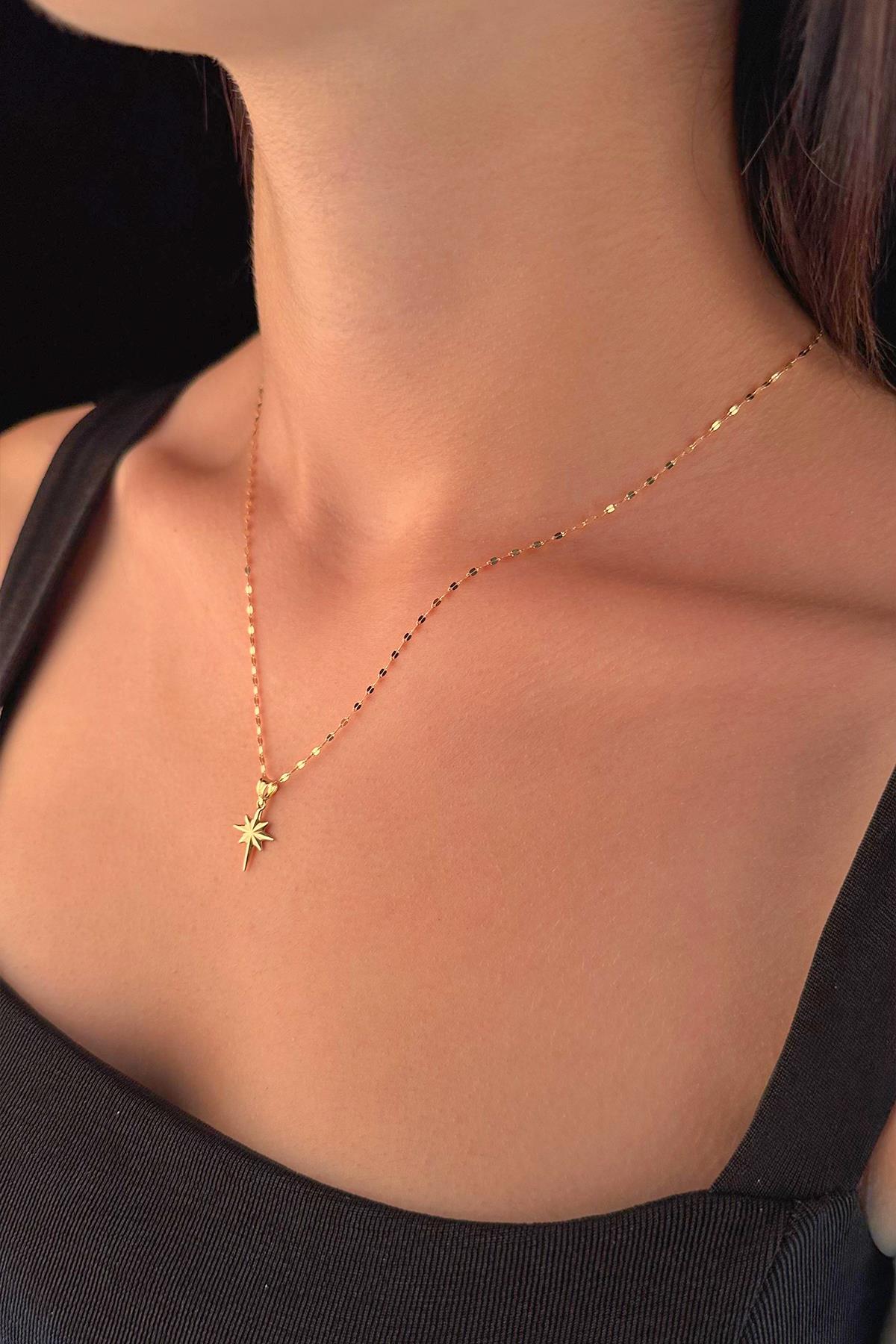 14K Gold Mirror Chain North Star Necklace
