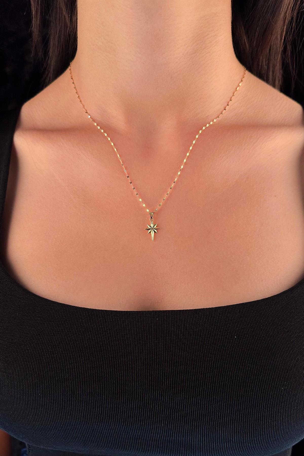 14K Gold Mirror Chain North Star Necklace
