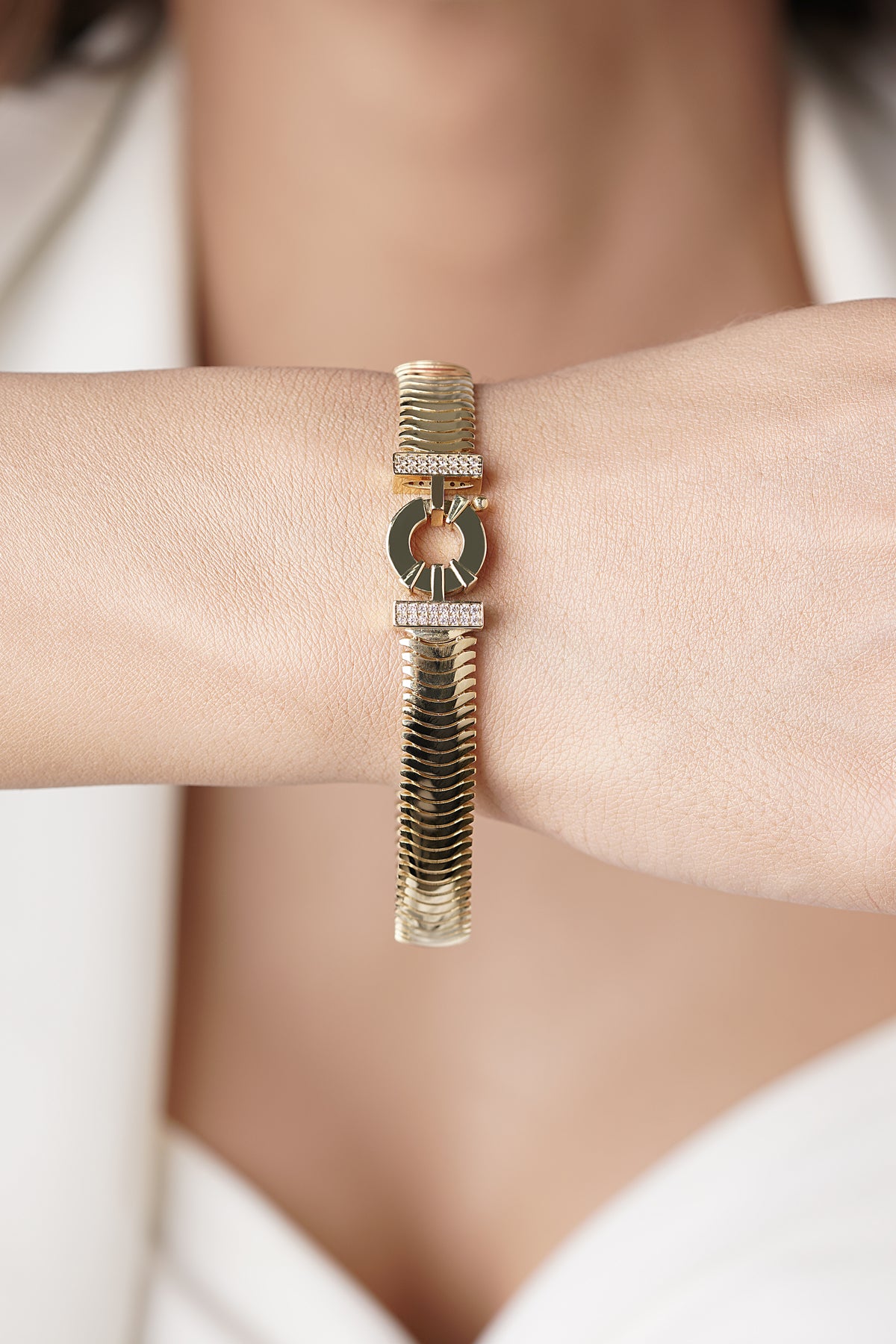 14K Gold Omega Puffed Italian Bracelet