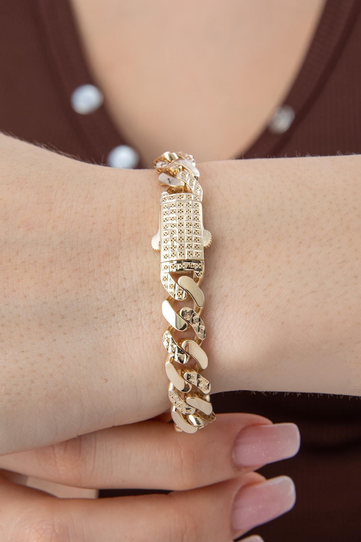 14K Gold Patterned Cuban Bracelet