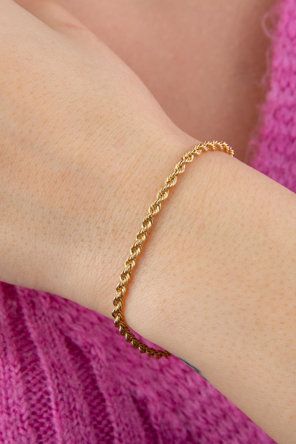 14K Gold Rope Chain Bracelet 0.100 inch