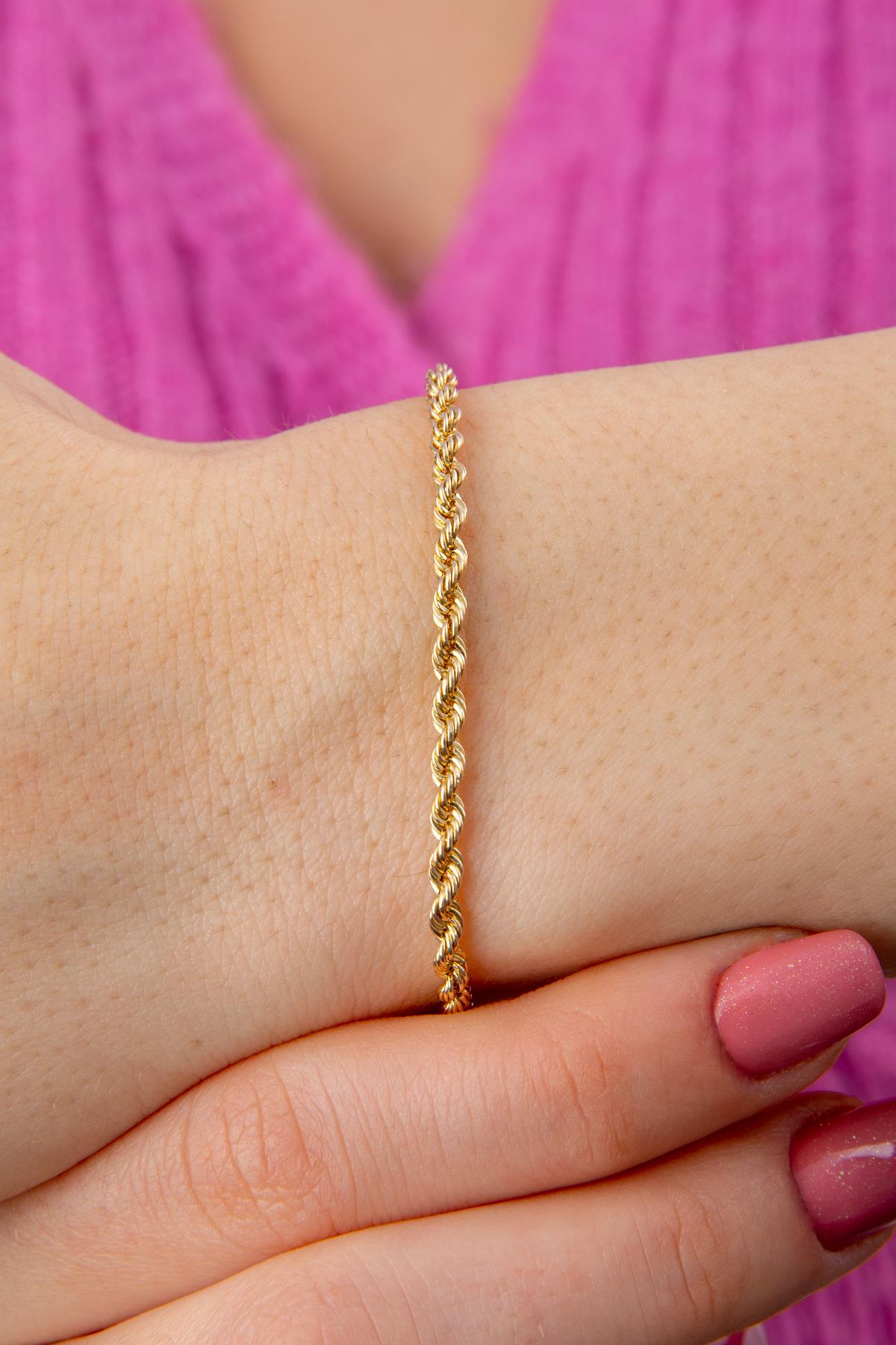 14K Gold Rope Chain Bracelet 0.100 inch