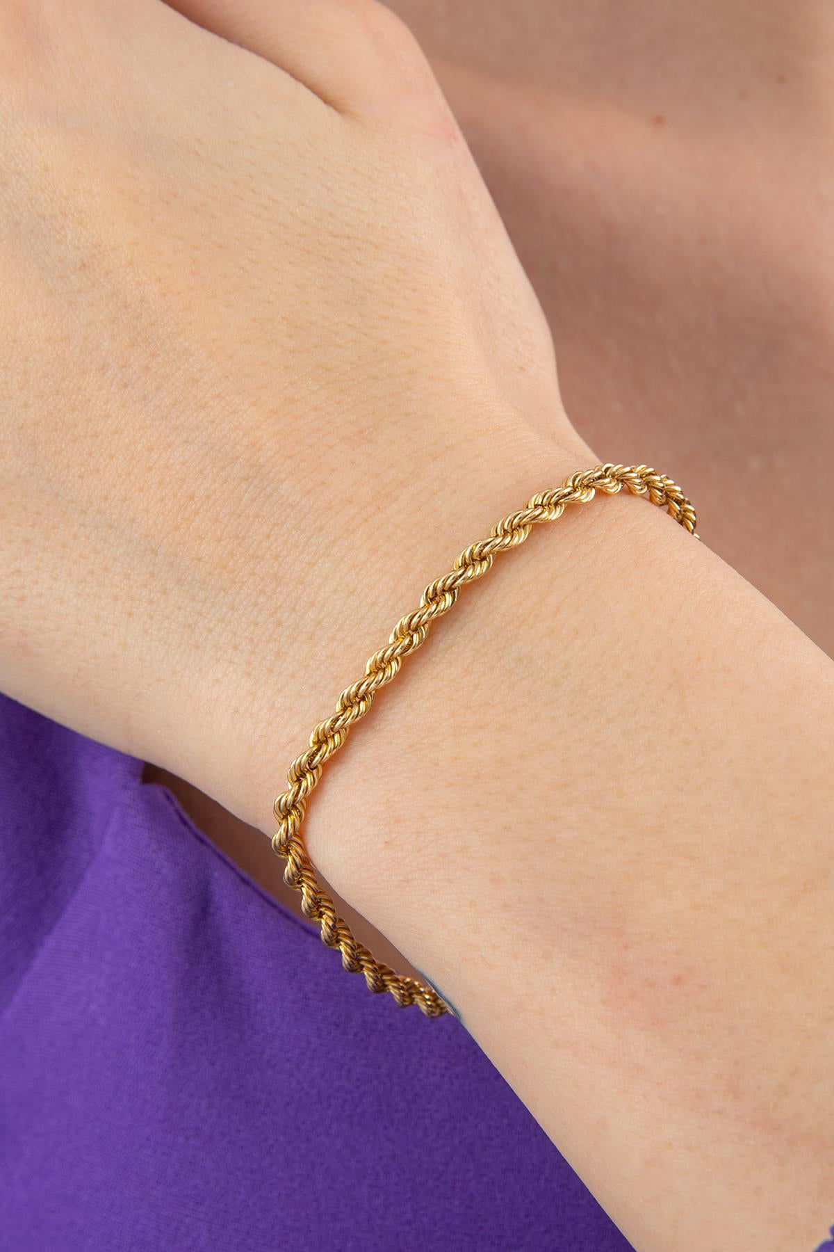 14K Gold Rope Chain Bracelet 0.124 inch
