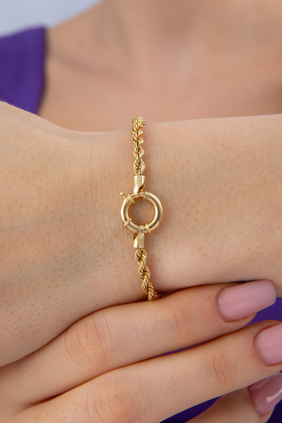 14K Gold Rope Chain Bracelet 0.124 inch