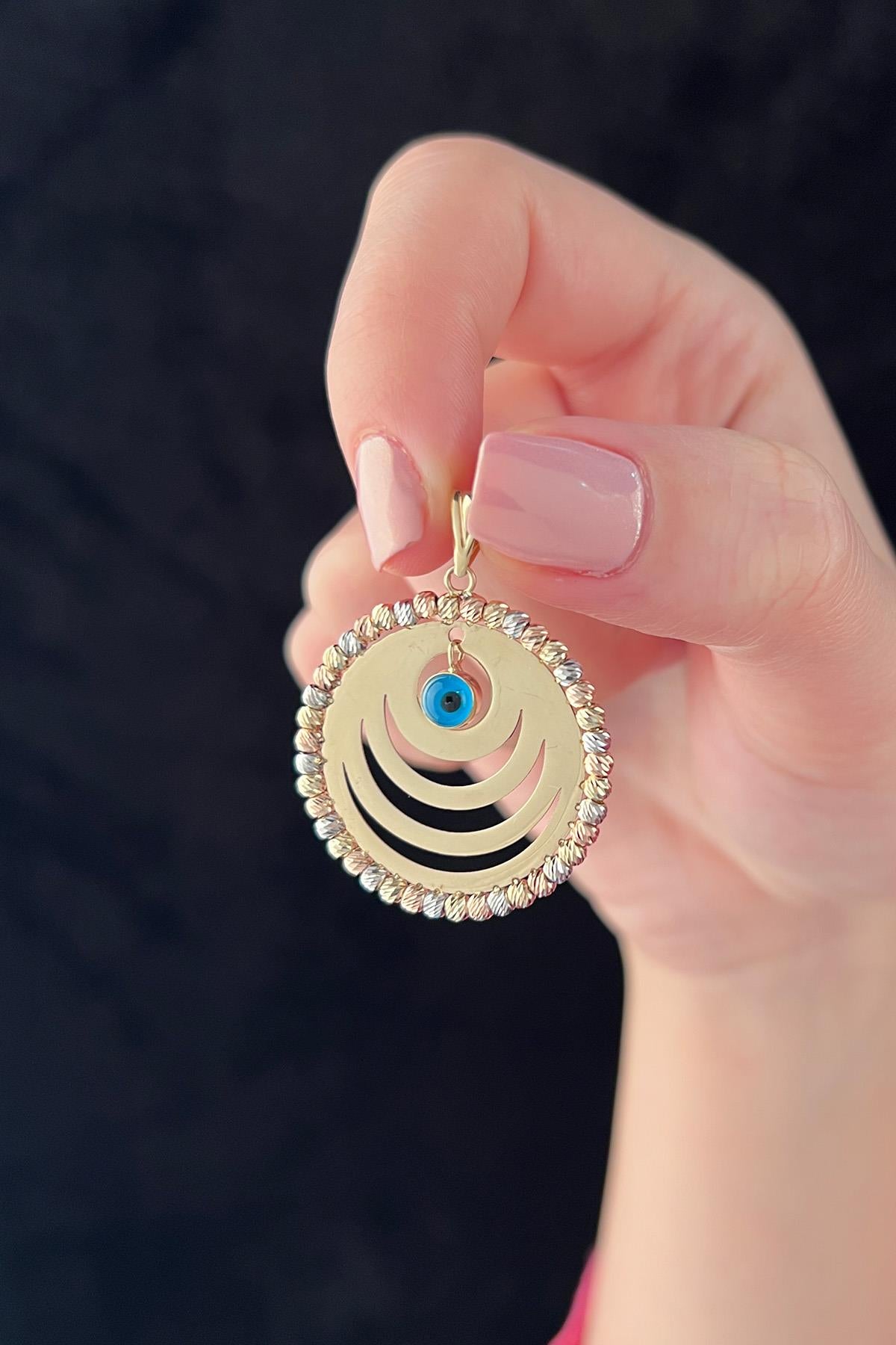 14K Gold Round Plate Dorica Evil Eye Charm