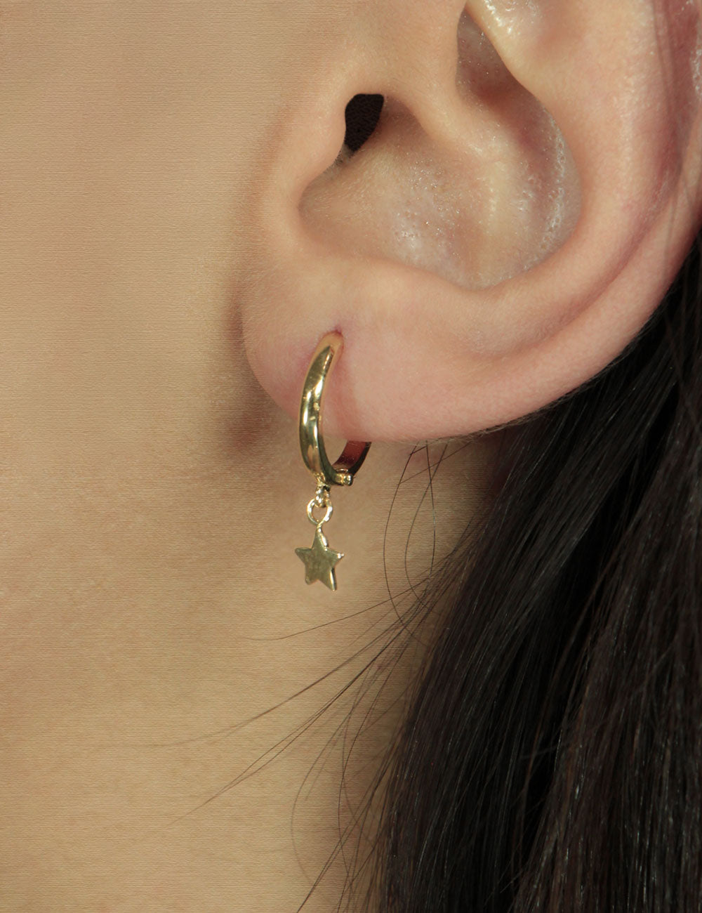14K Gold Star Dangle Huggie Earrings