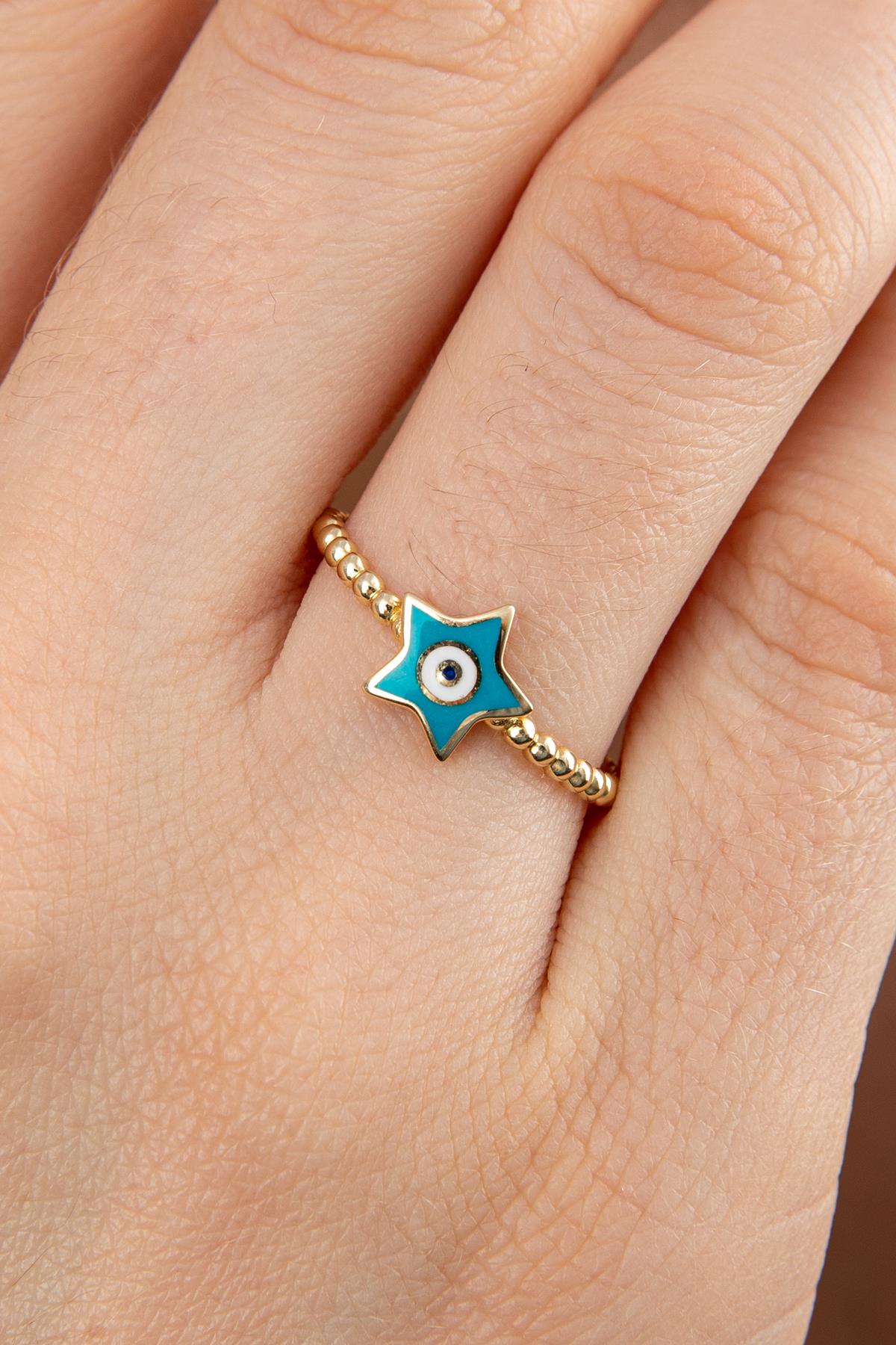 14K Gold Star Evil Eye Ring