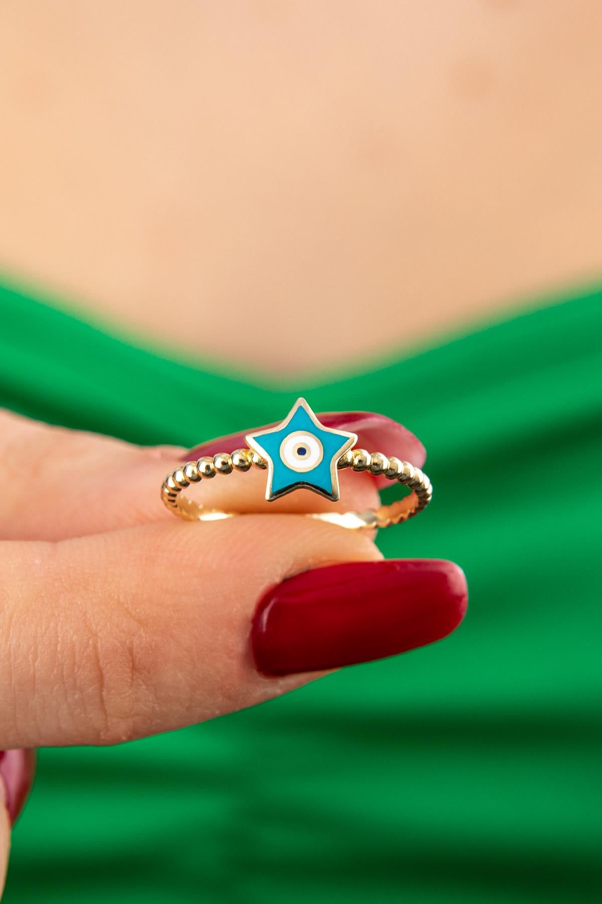 14K Gold Star Evil Eye Ring