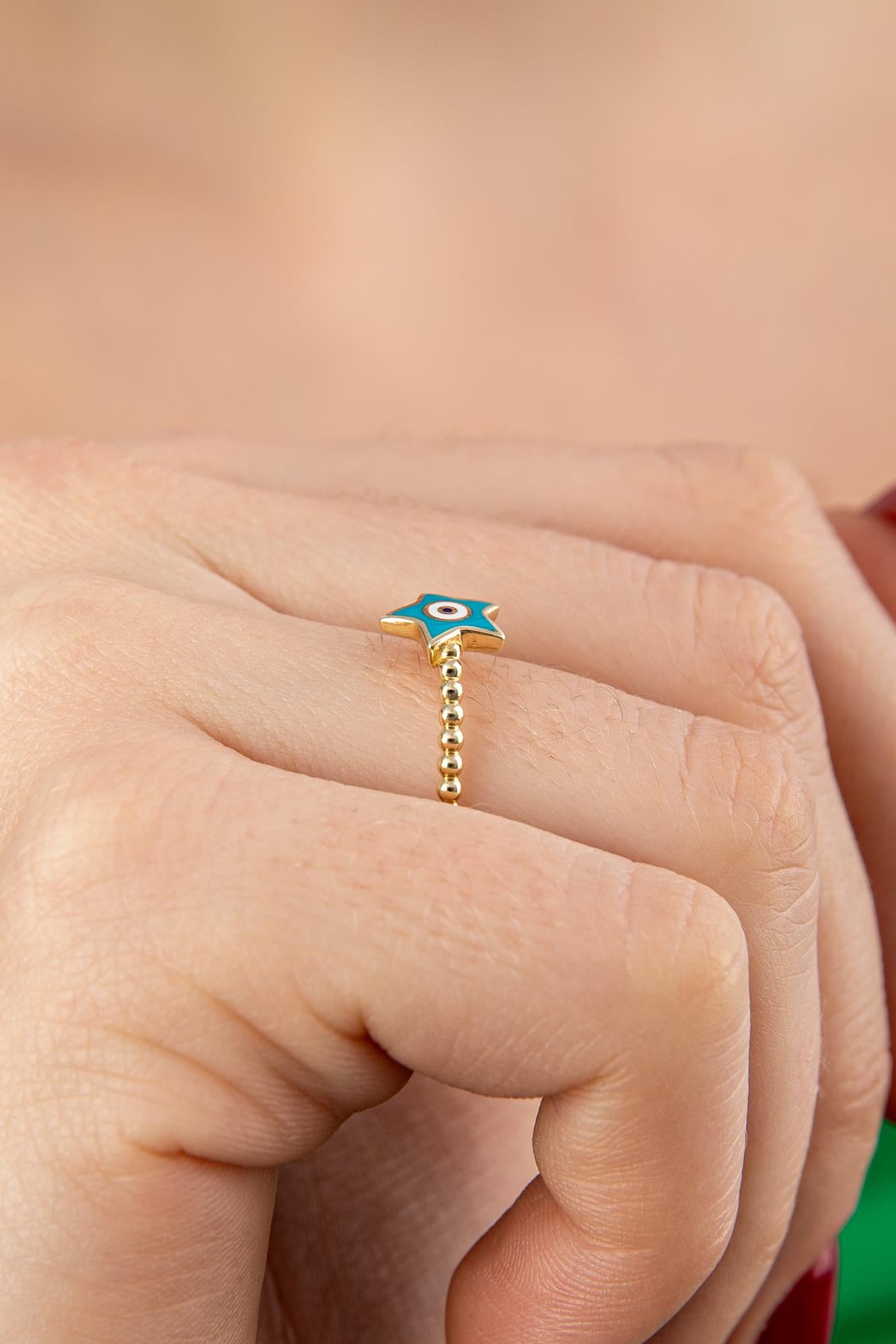 14K Gold Star Evil Eye Ring
