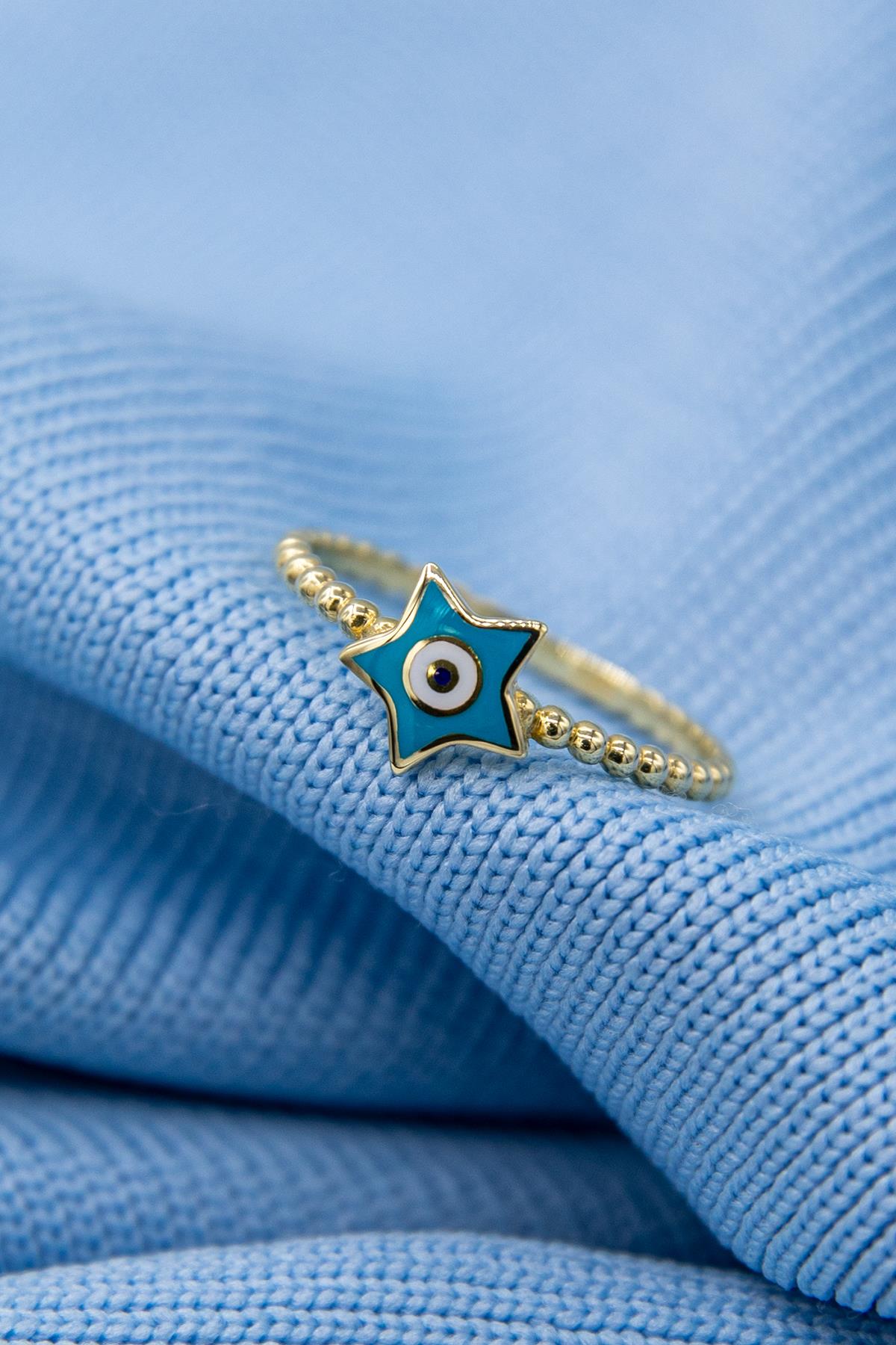 14K Gold Star Evil Eye Ring