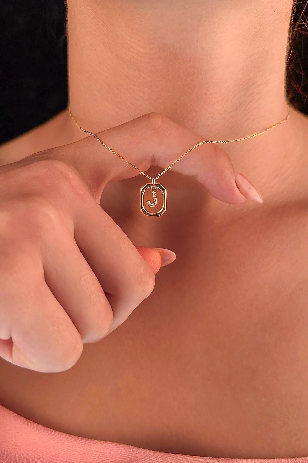 14K Gold Stone J Initial Necklace