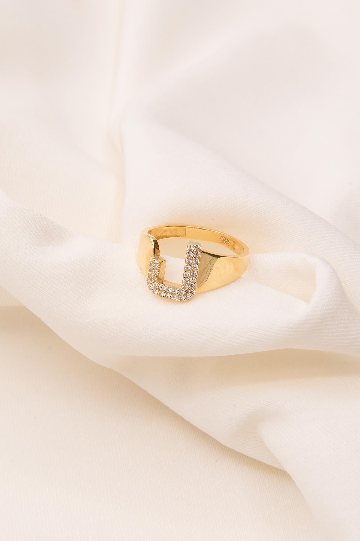 14K Gold Stone J Initial Ring