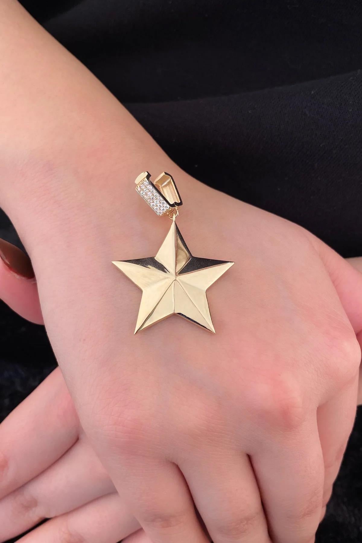 14K Gold Stone Star Charm