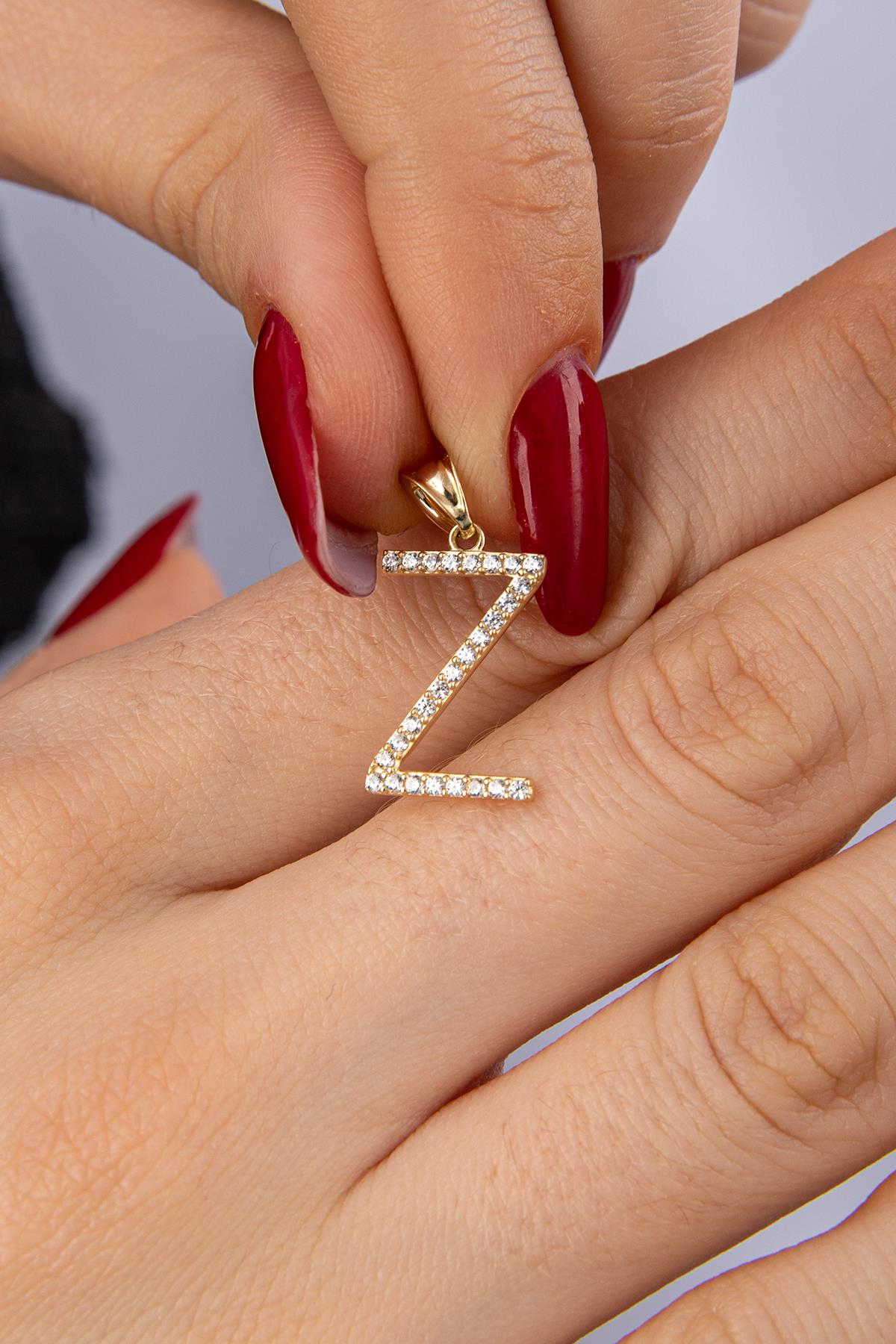 14K Gold Stone Z Letter Charm