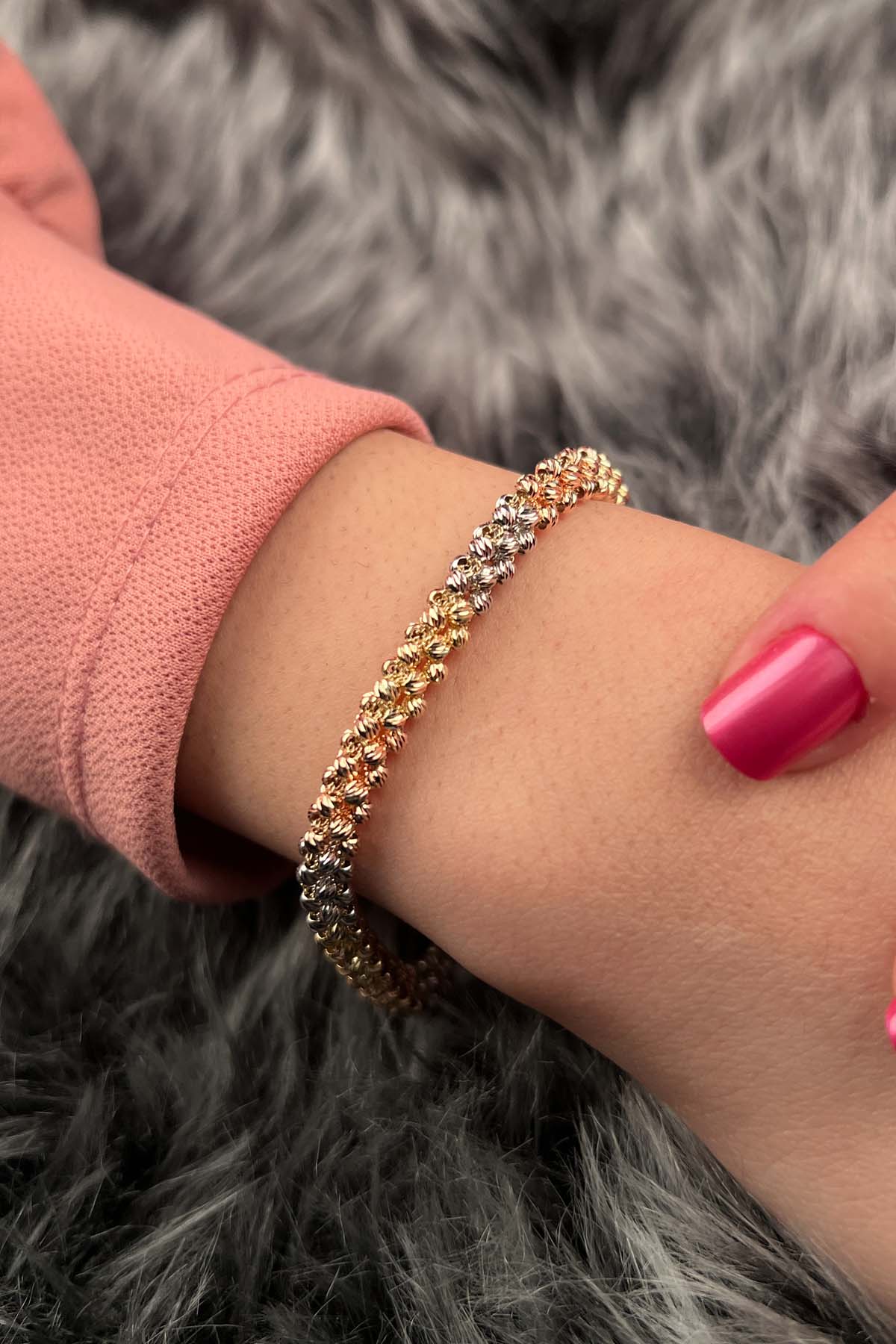 14K Gold Tri_ Color Dorica Tarnish Resistant Adjustable Bracelet