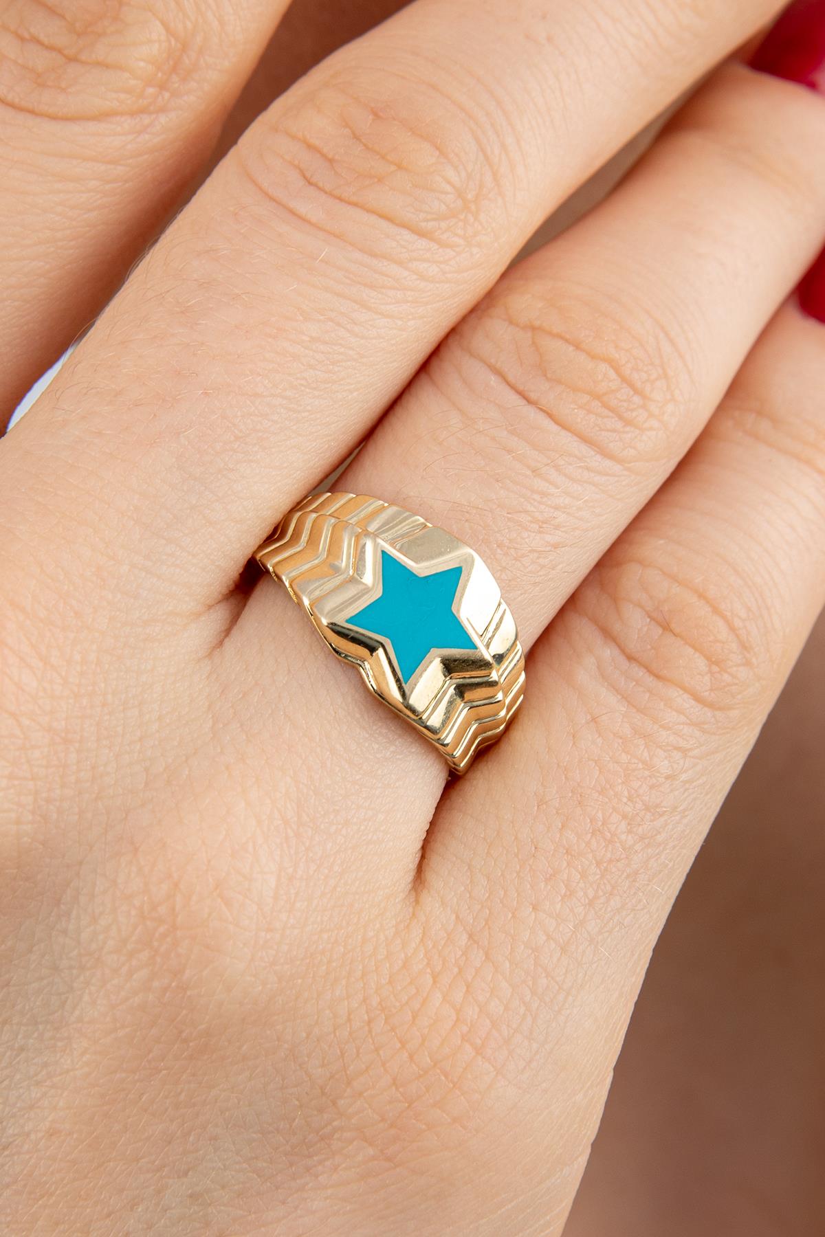 14K Gold Turkuaz Enamel Star Ring