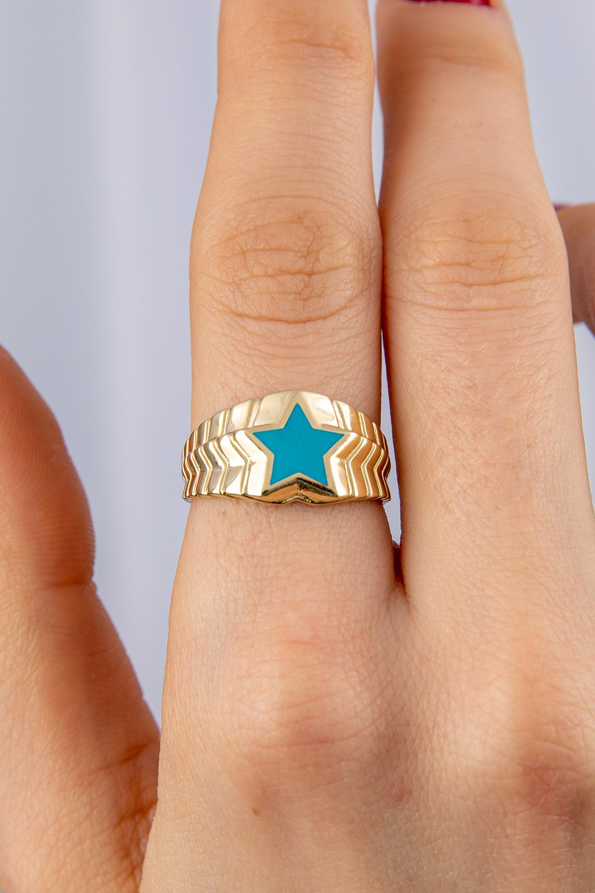 14K Gold Turkuaz Enamel Star Ring