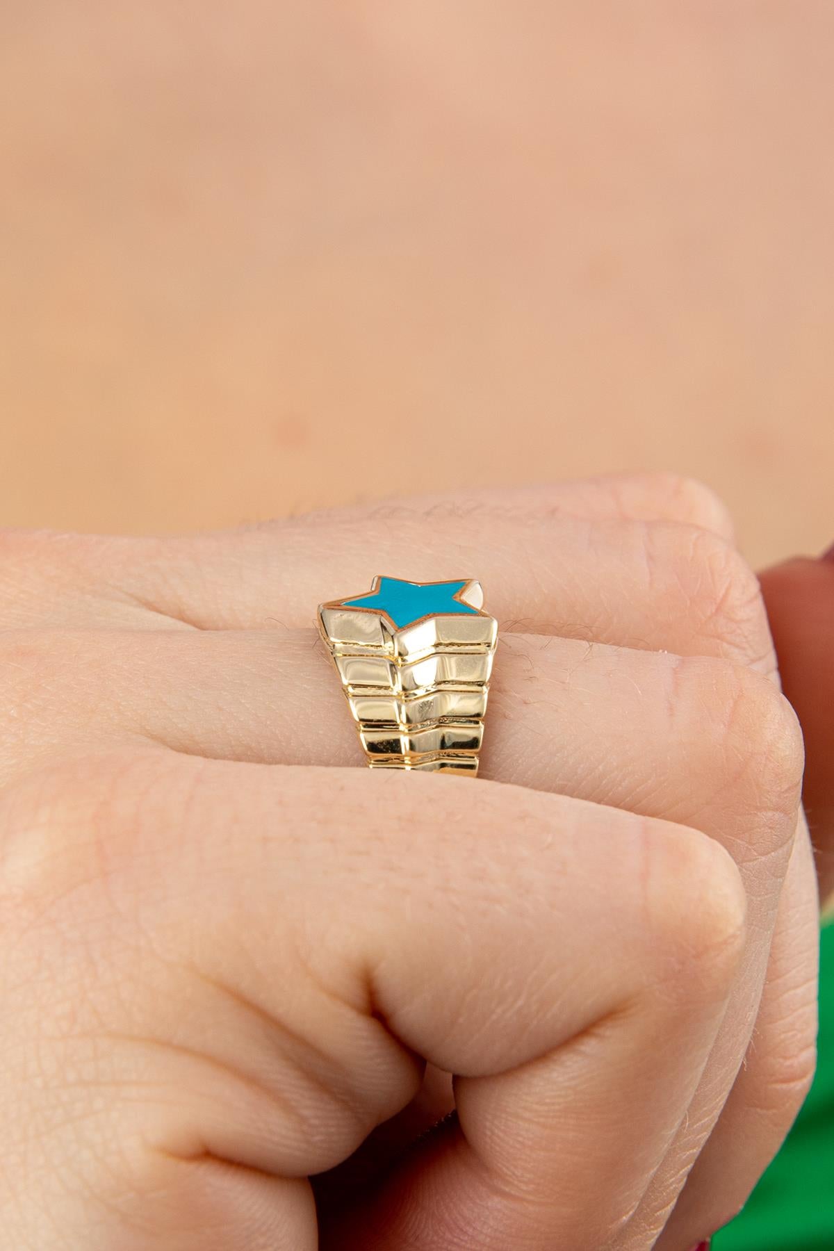 14K Gold Turkuaz Enamel Star Ring