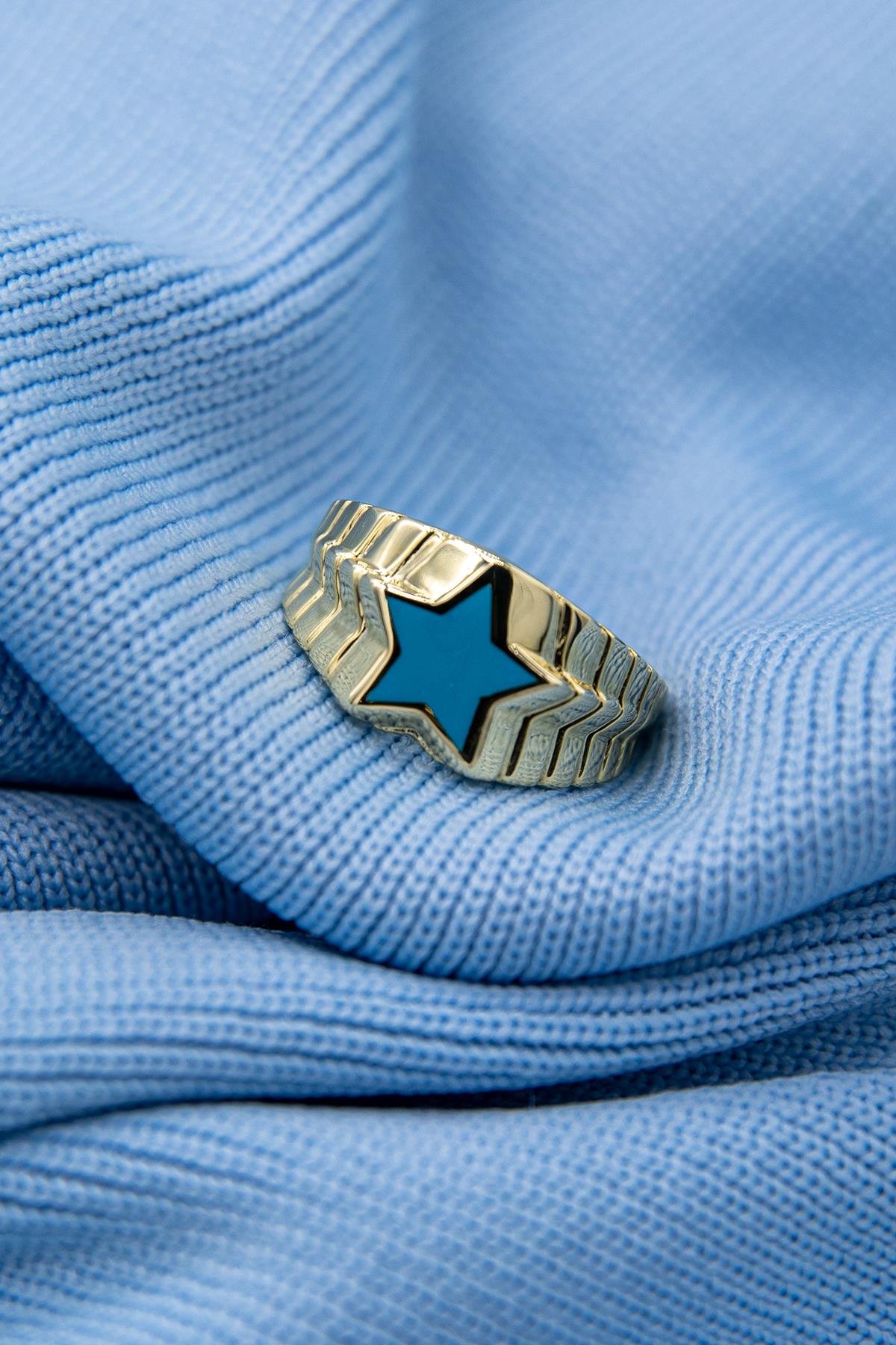 14K Gold Turkuaz Enamel Star Ring
