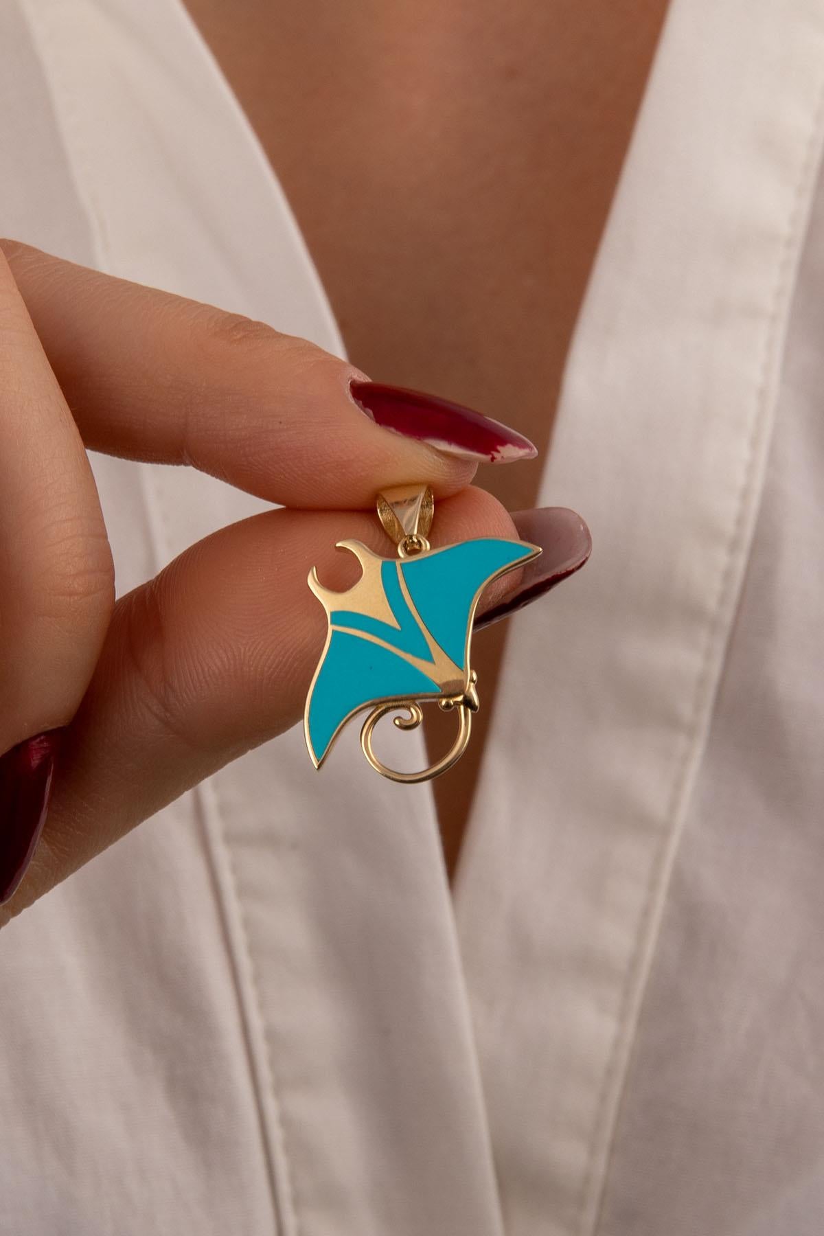 14K Gold Turquoise Stingray Pendant