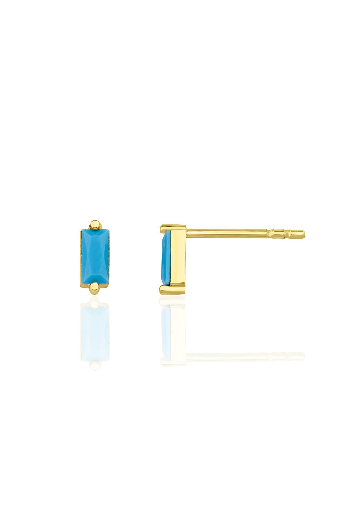 14K Gold Turquoise Stone Baguette Stud Earrings