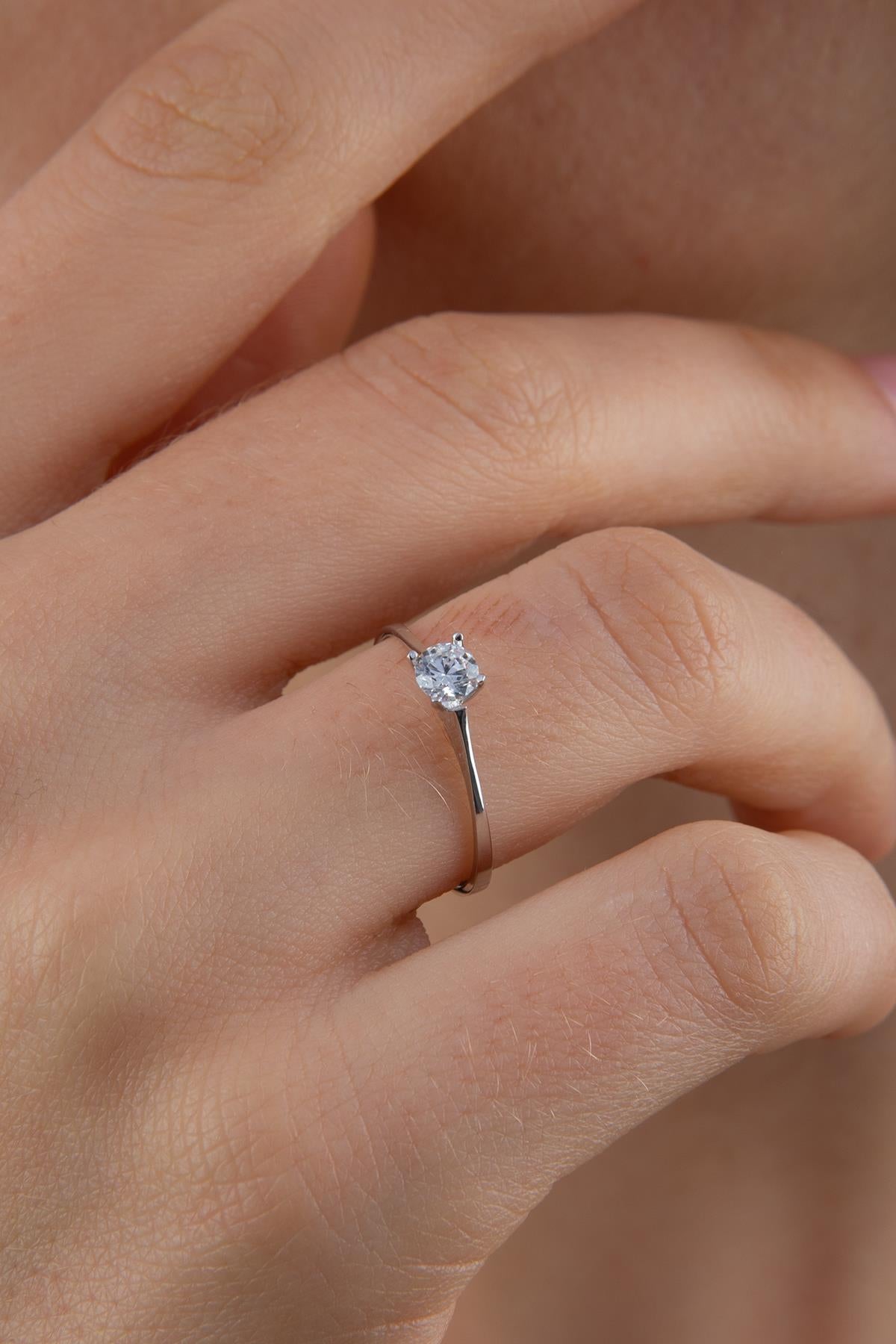 14K Gold White Solitaire Ring