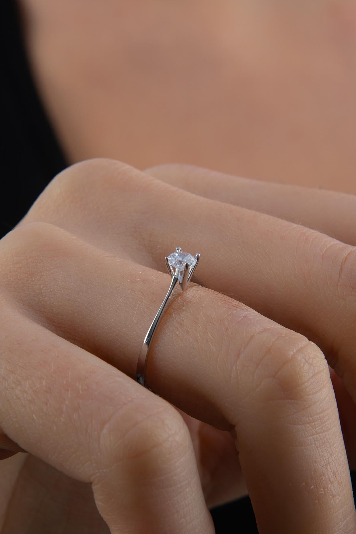 14K Gold White Solitaire Ring