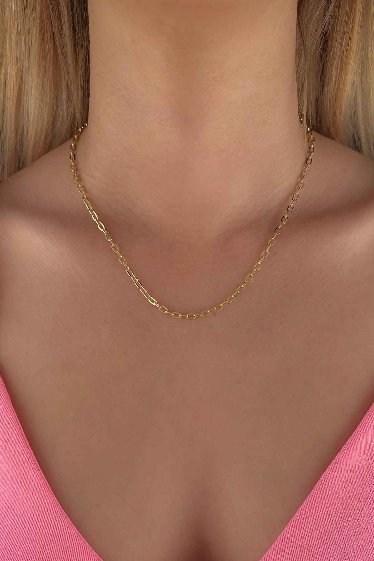 14K Gold Almond Paperclip Chain 0.122  inch