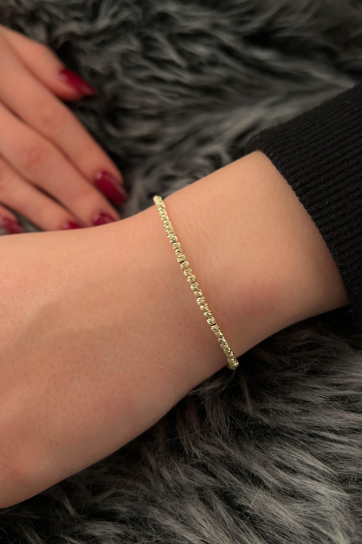 14K Gold Bead Ball Diamond Cut Bracelet 1