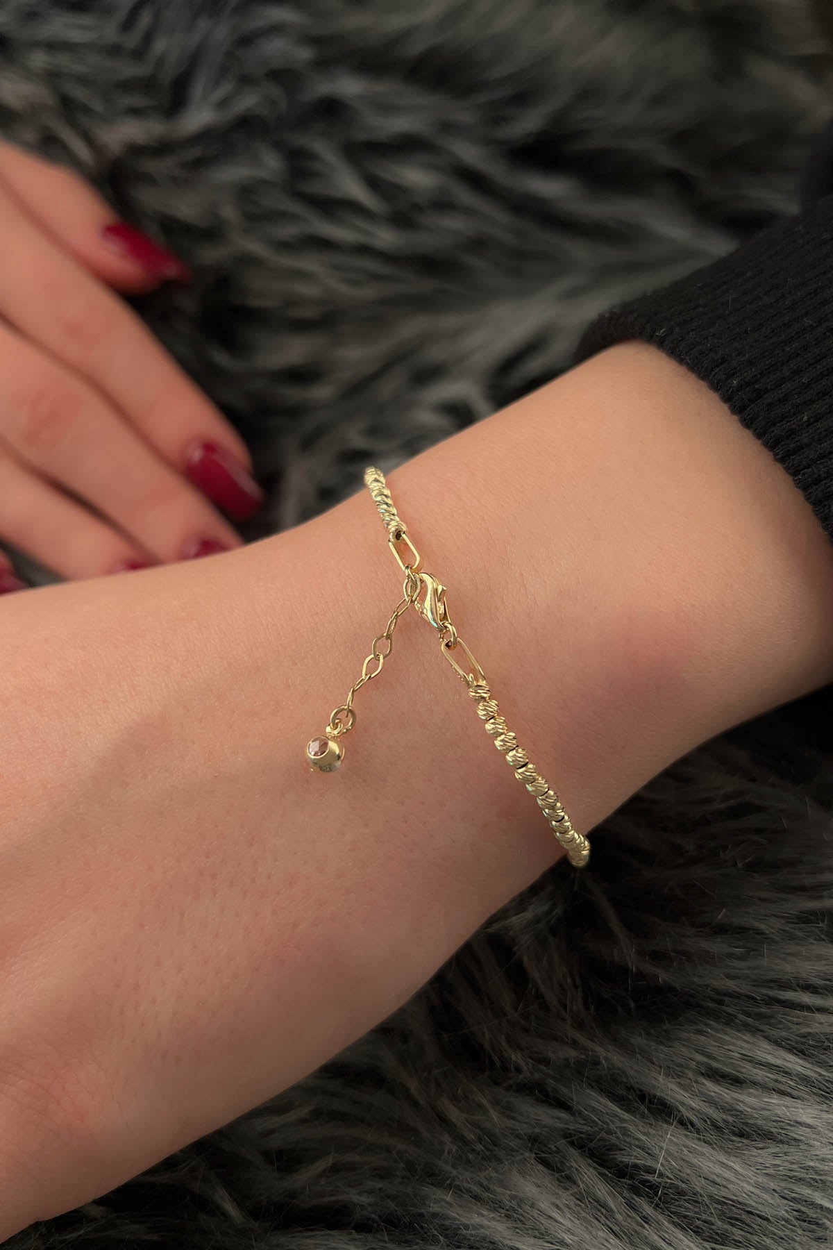 14K Gold Bead Ball Diamond Cut Bracelet 1