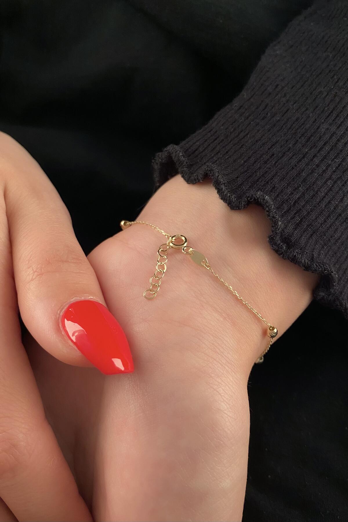 14K Gold Diamond Cut Ball Rosary Chain Bracelet