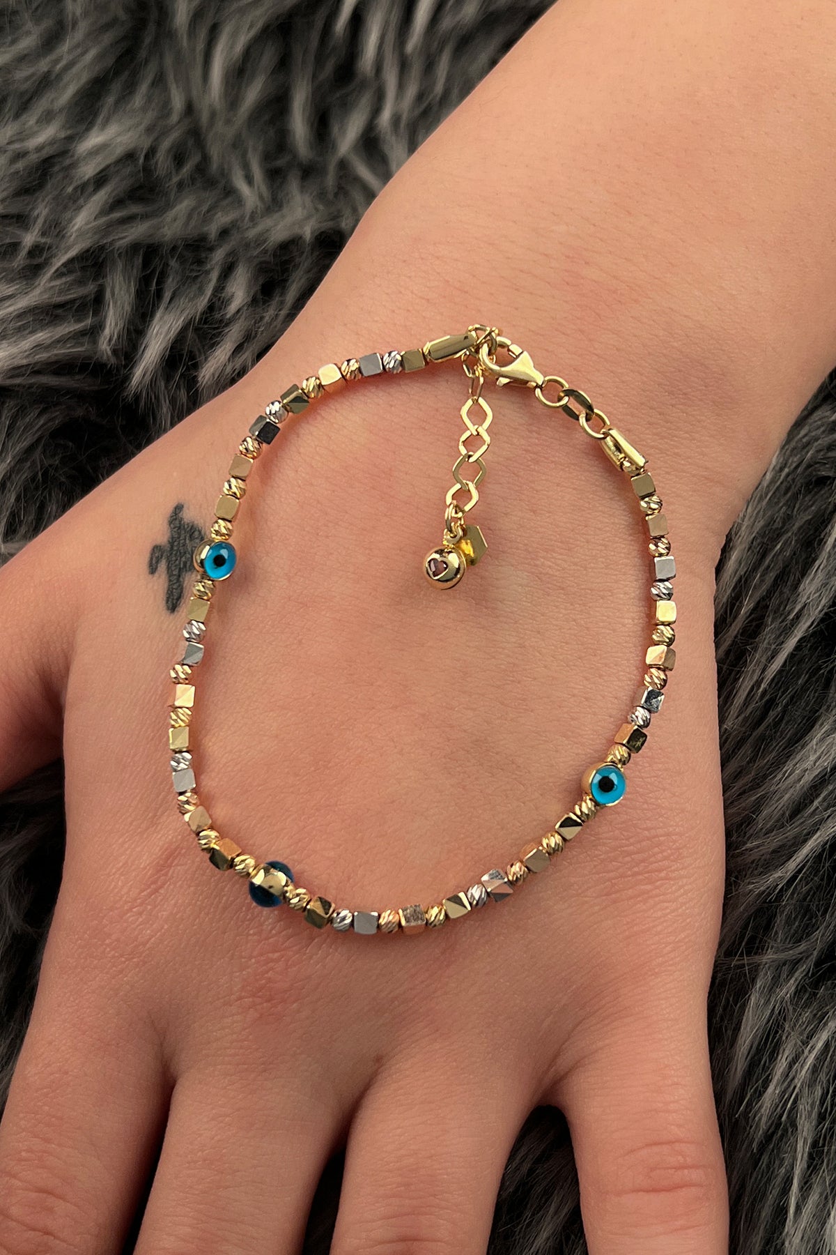 14K Gold Dorika & Cube Evil Eye Bracelet