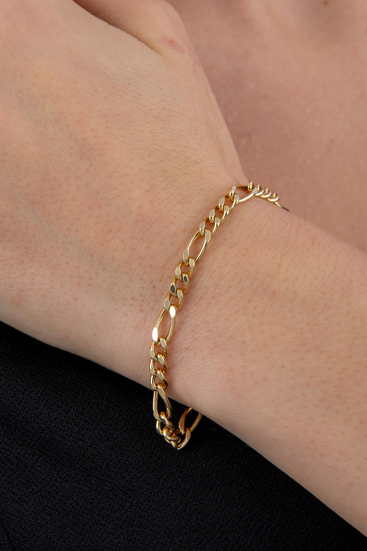 14K Gold Figaro Bracelet  0.190 inch