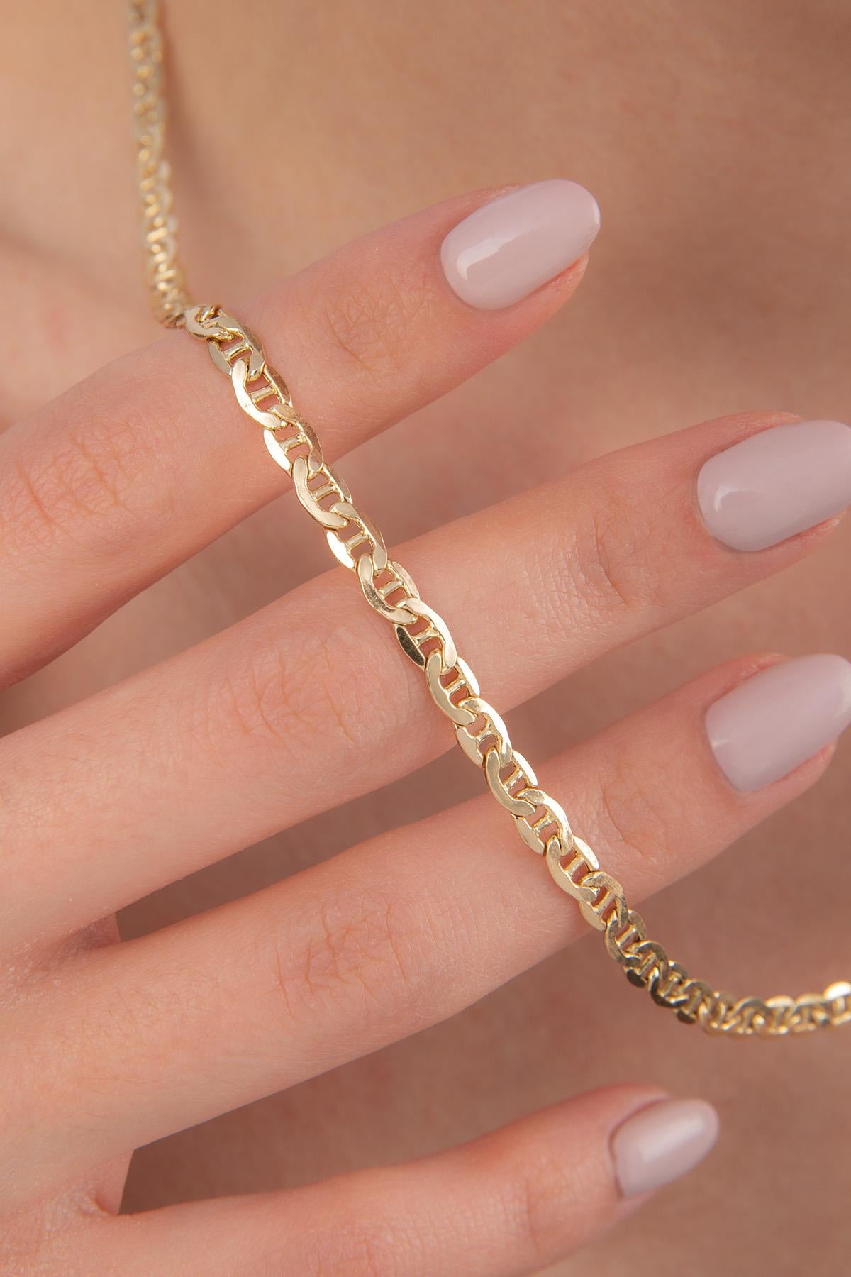 14K Gold Flat Mariner Link Chain