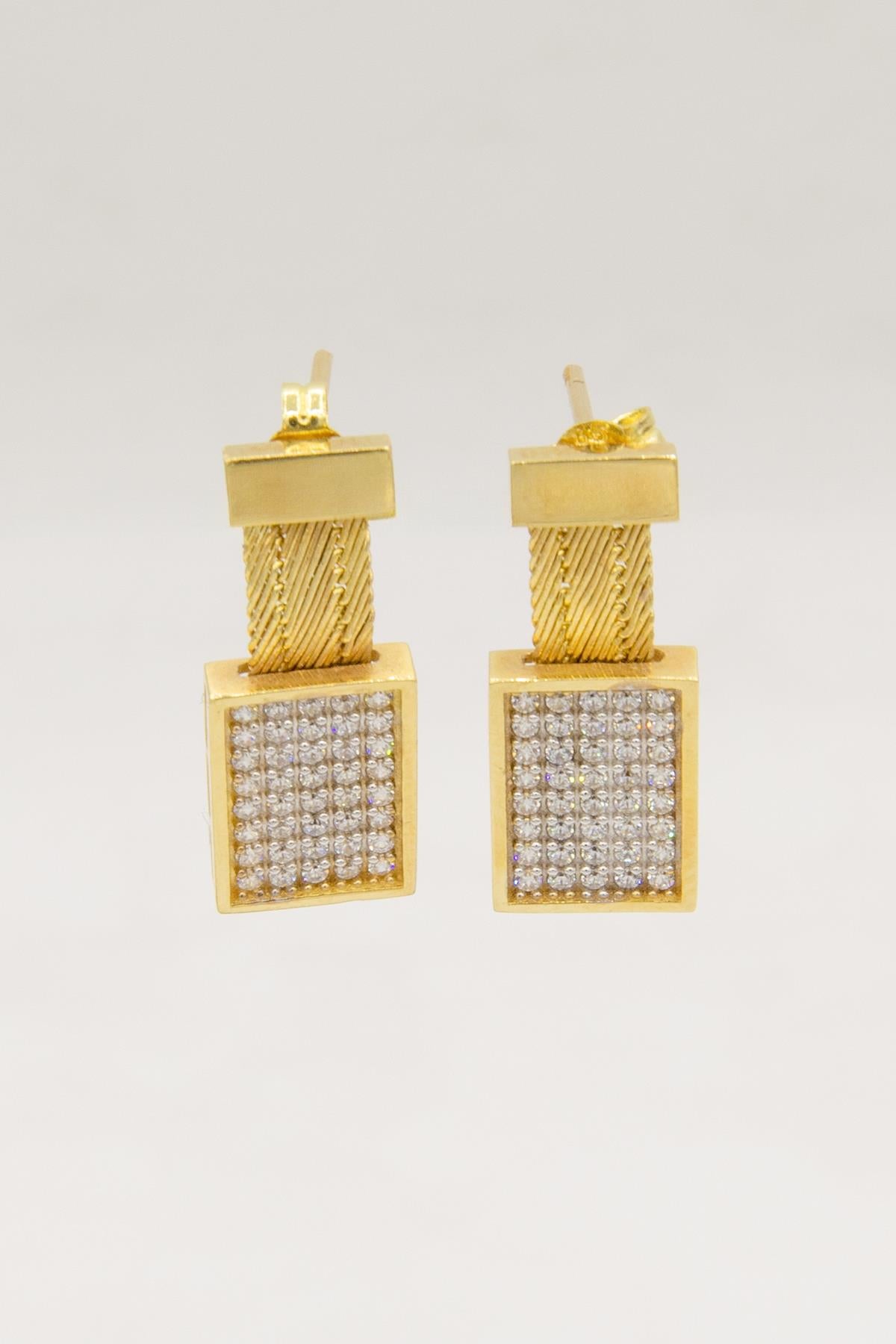 14K Gold Hand Knitted Choker Dangle Stud Earrings