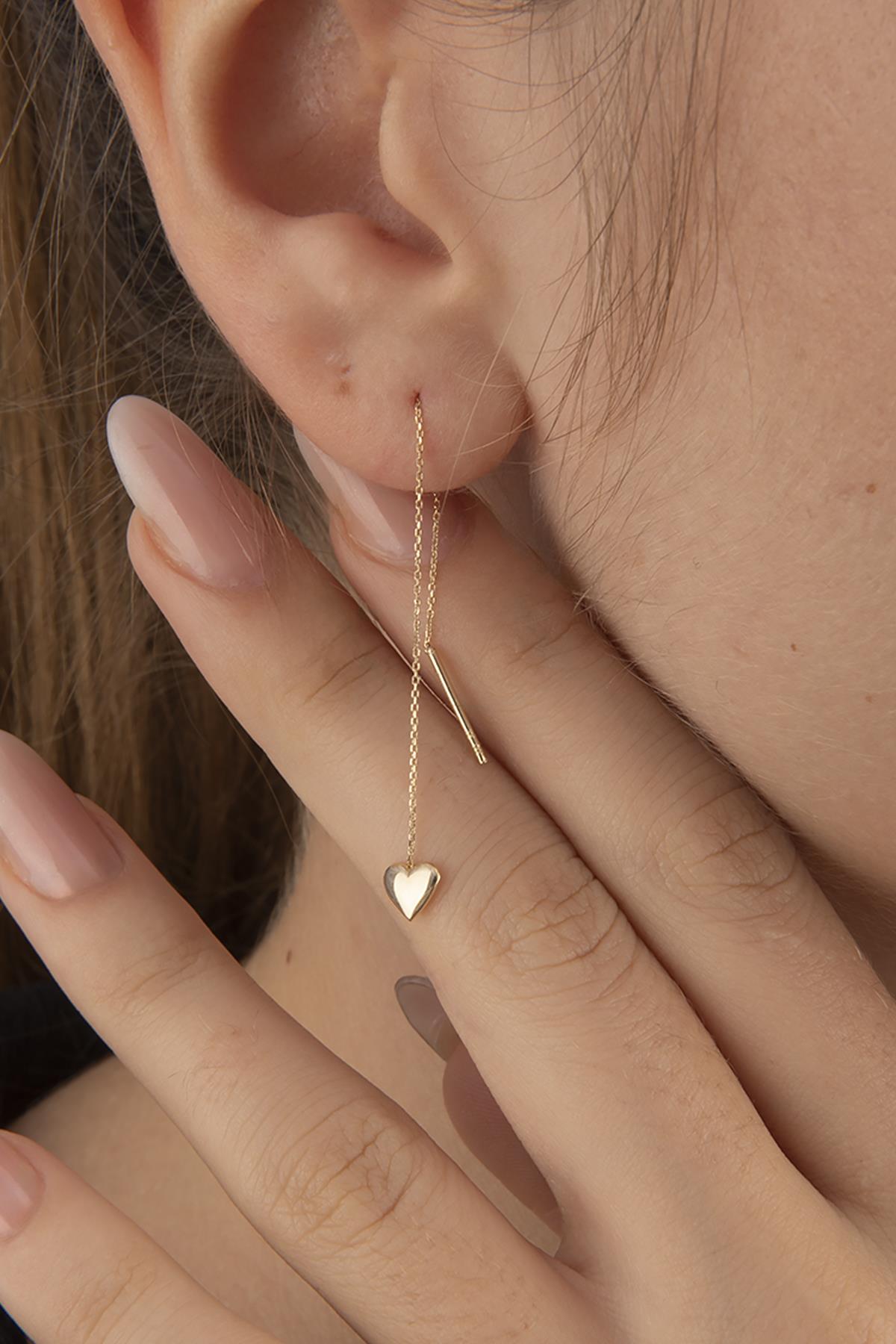 14K Gold Heart Drop Earrings