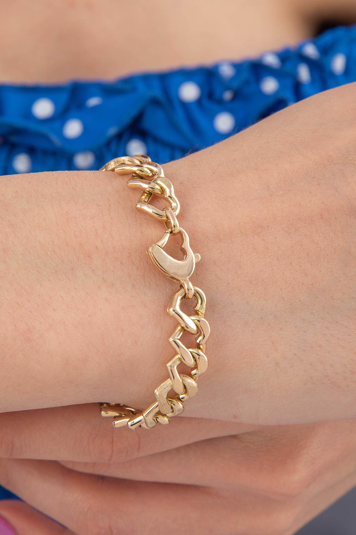 14K Gold Heart Shaped Cuban Bracelet