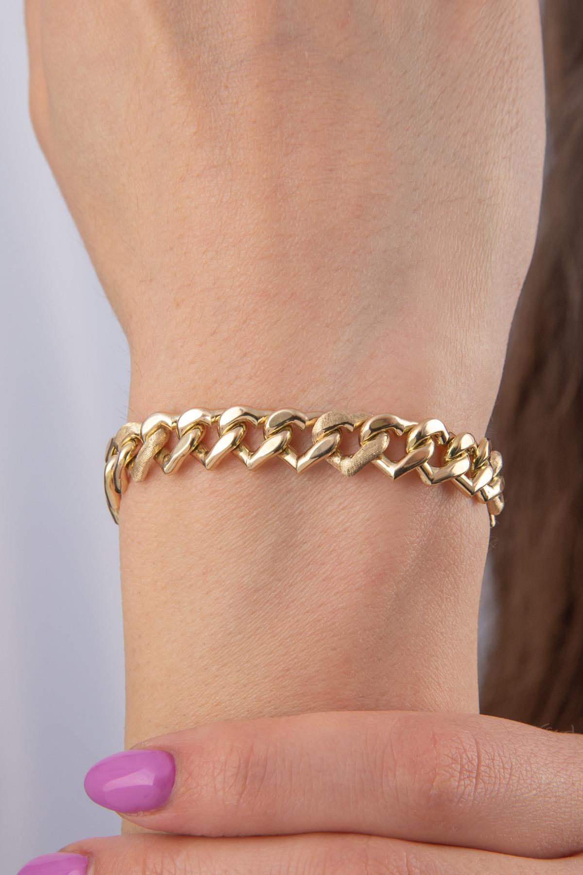 14K Gold Heart Shaped Cuban Bracelet