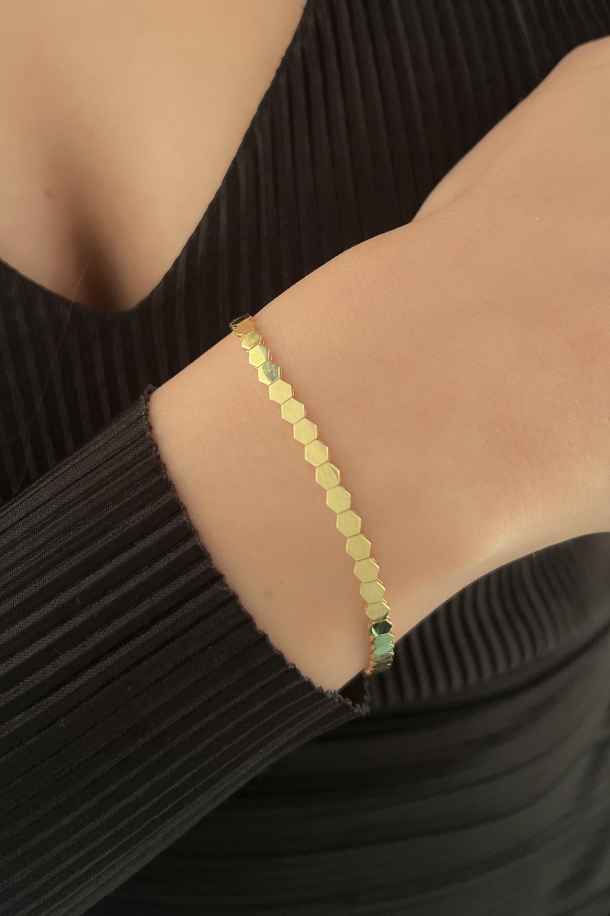 14K Gold Honeycomb Bracelet