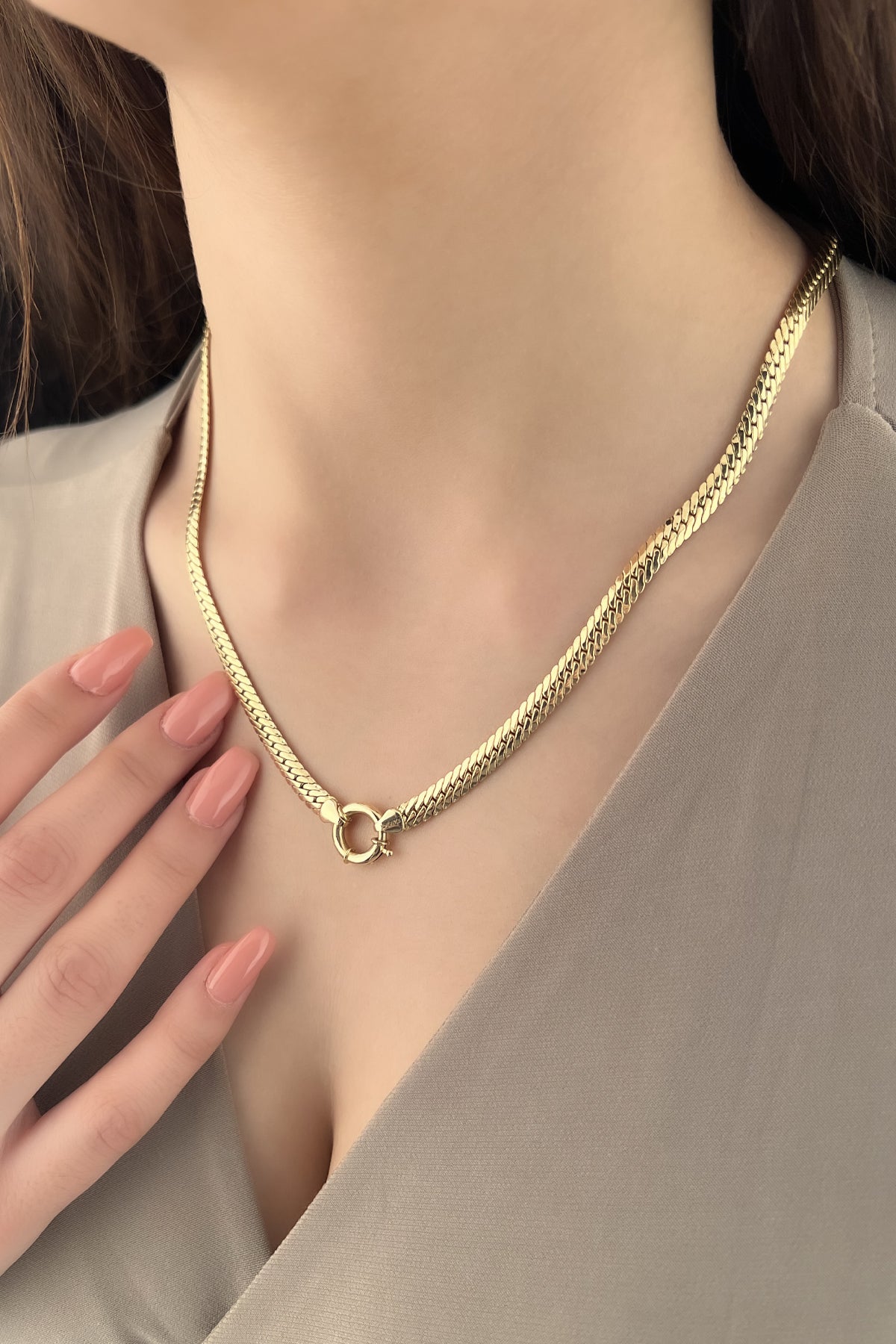 14K Gold Italian Snake Back Chain  With Sailor Lock   0.200 inch