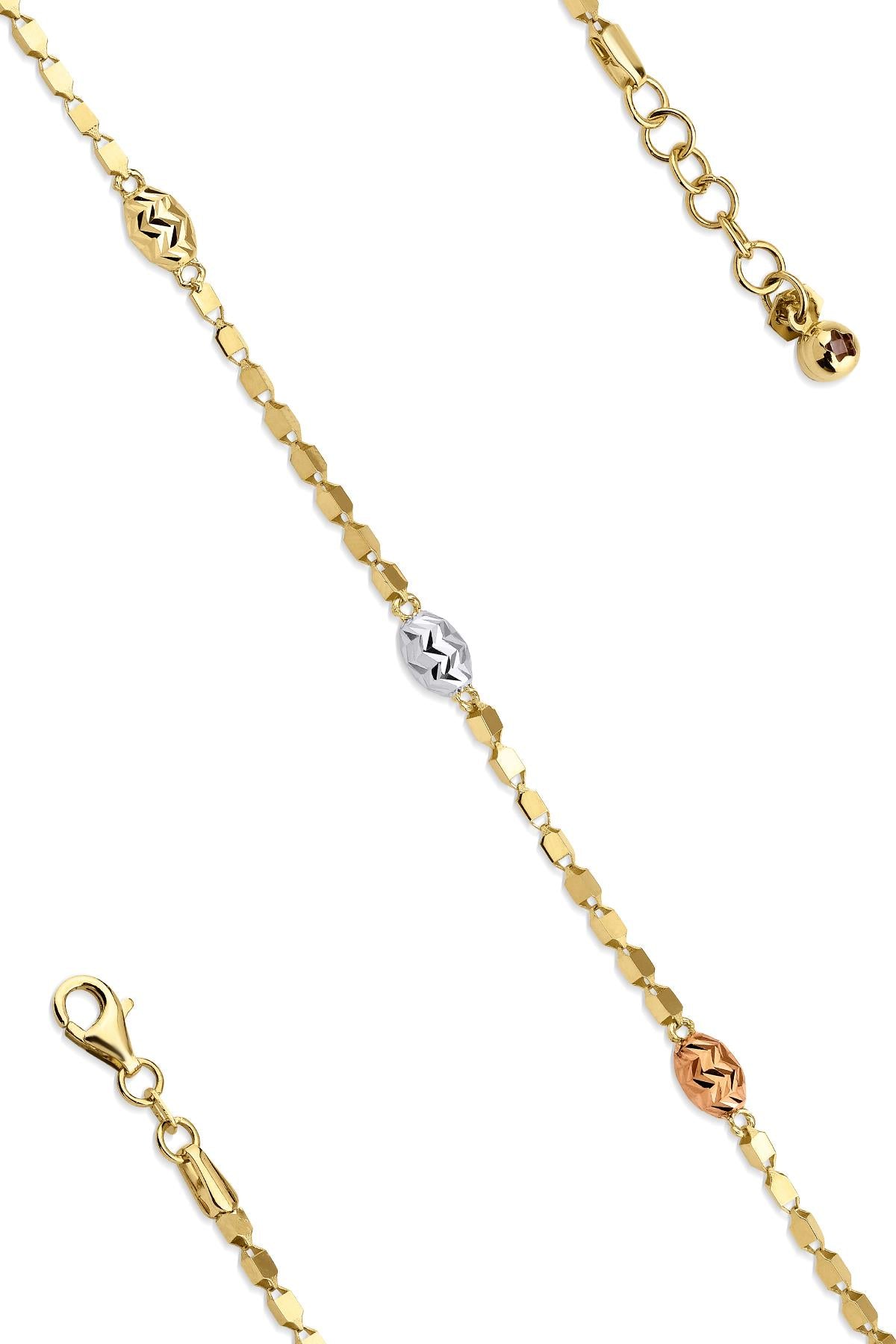 14K Gold Oval Top Detailed Cube Bracelet
