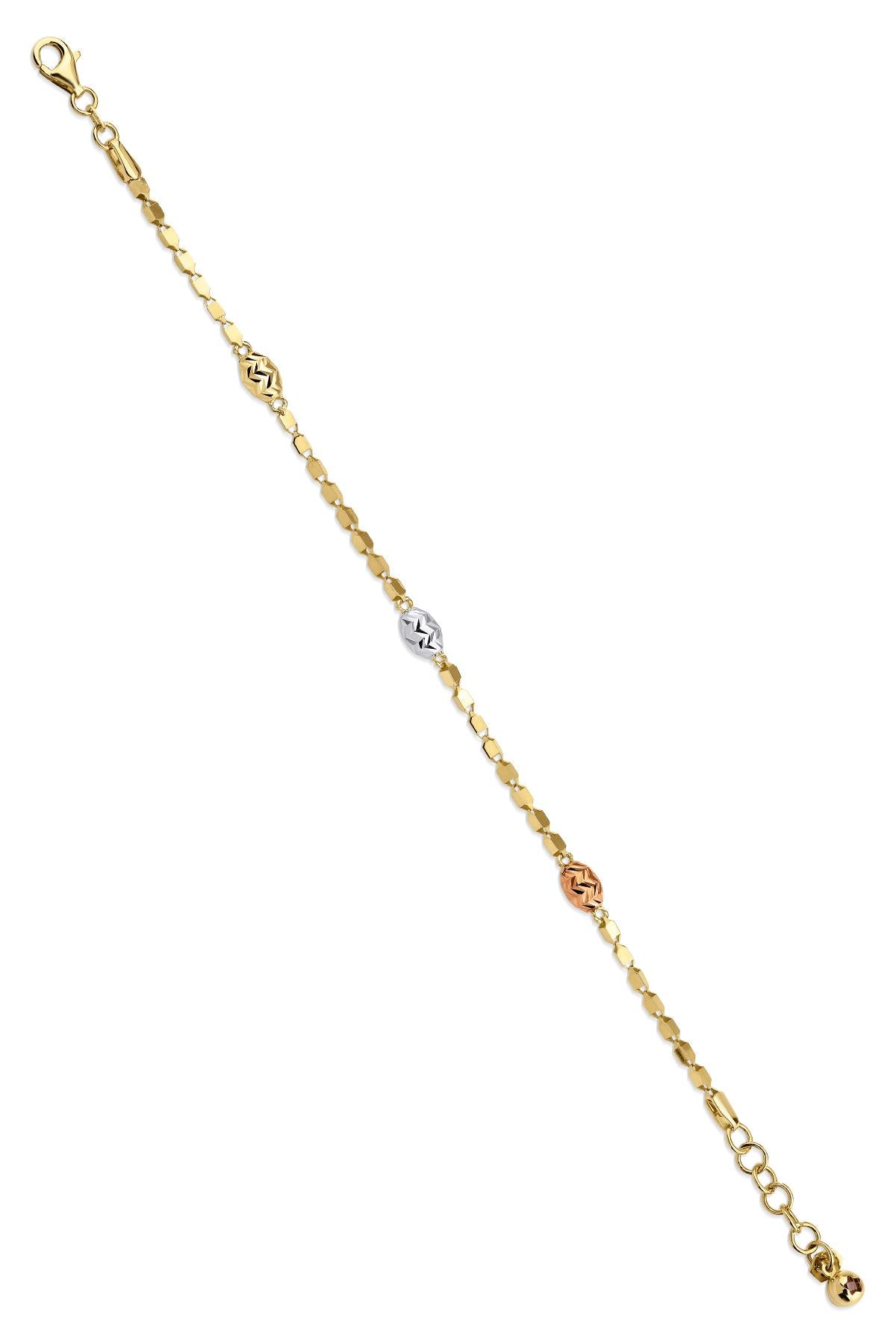 14K Gold Oval Top Detailed Cube Bracelet