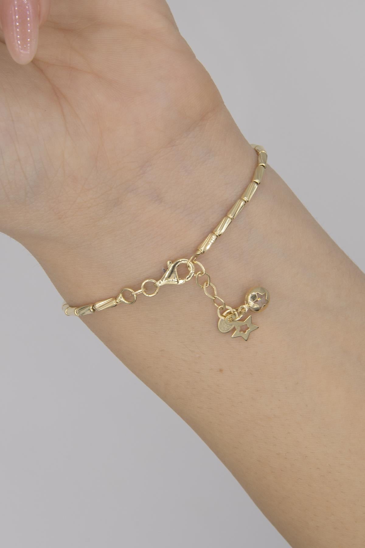 14K Gold Star Dangle Roller Chain Bracelet