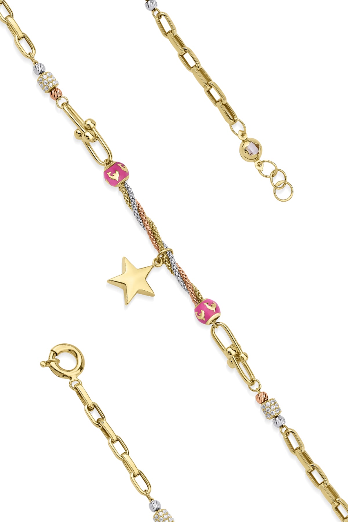 14K Gold Star Pendant Multiple Chain Bracelet