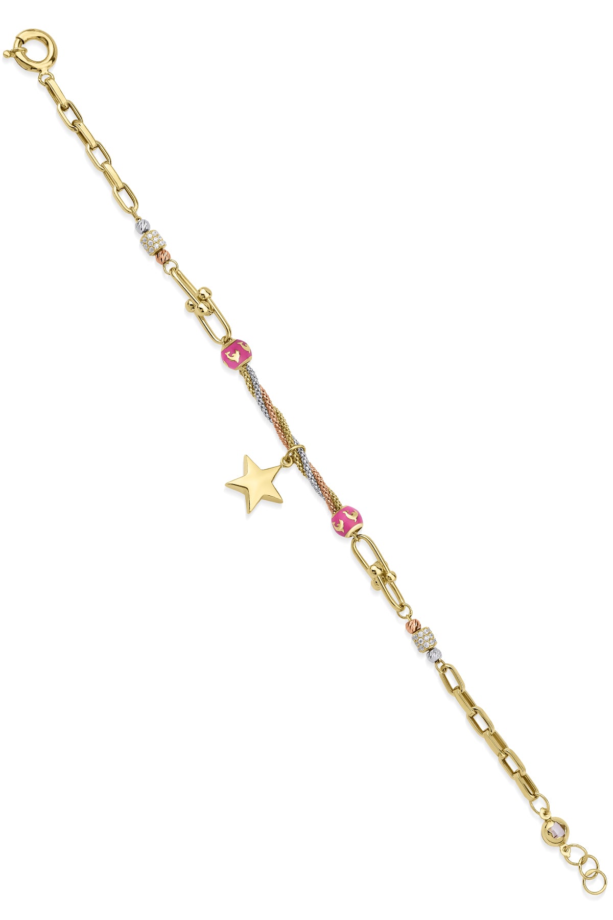 14K Gold Star Pendant Multiple Chain Bracelet